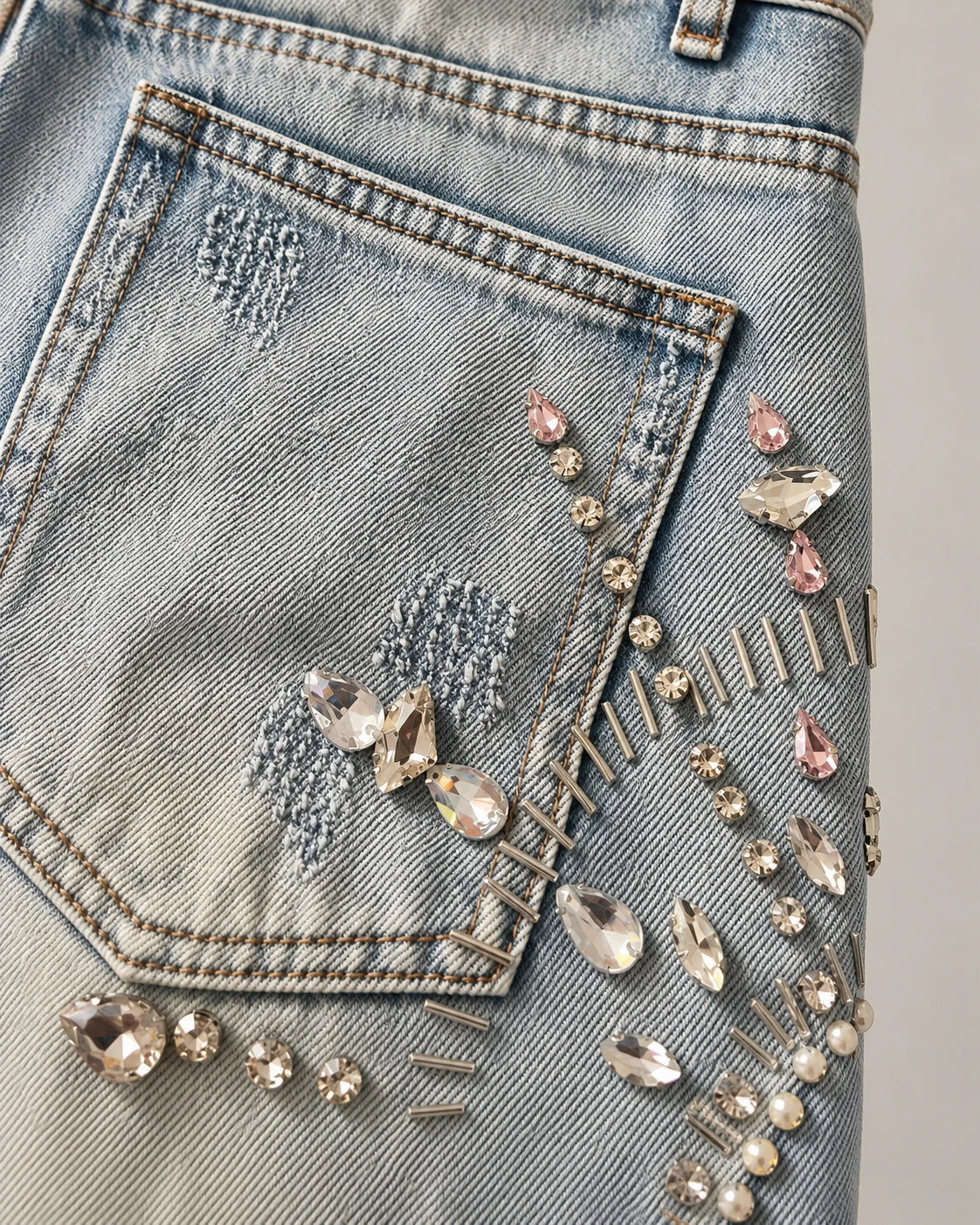Crystal Embellished Washed Denim Shorts — AI design reference 4