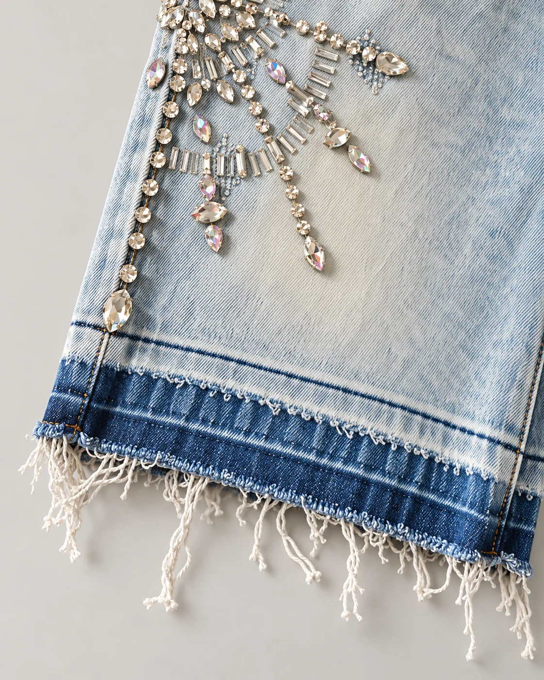 Crystal Embellished Washed Denim Shorts — AI design reference 5