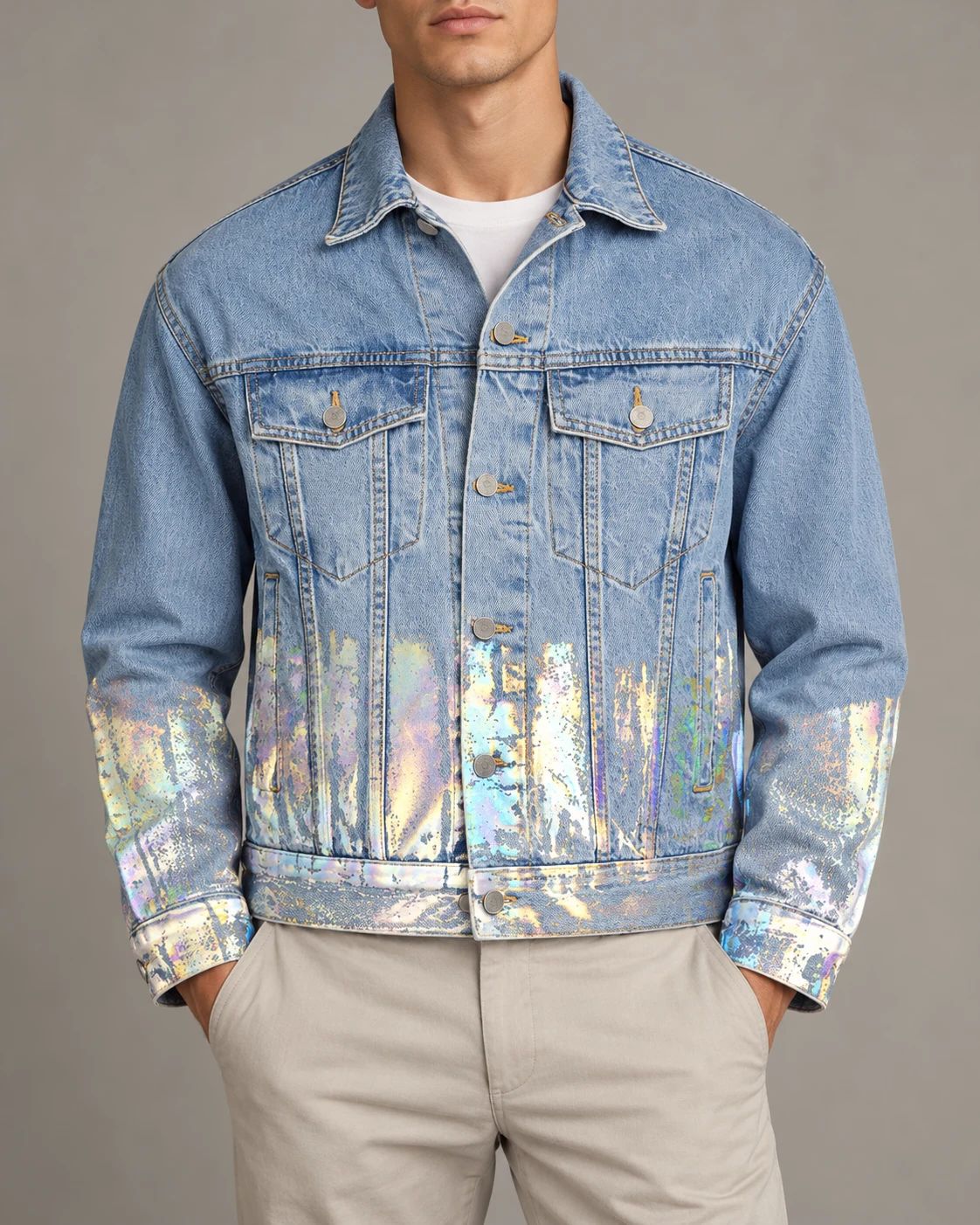 Blue Iridescent Foil Denim Jacket — AI design reference 2