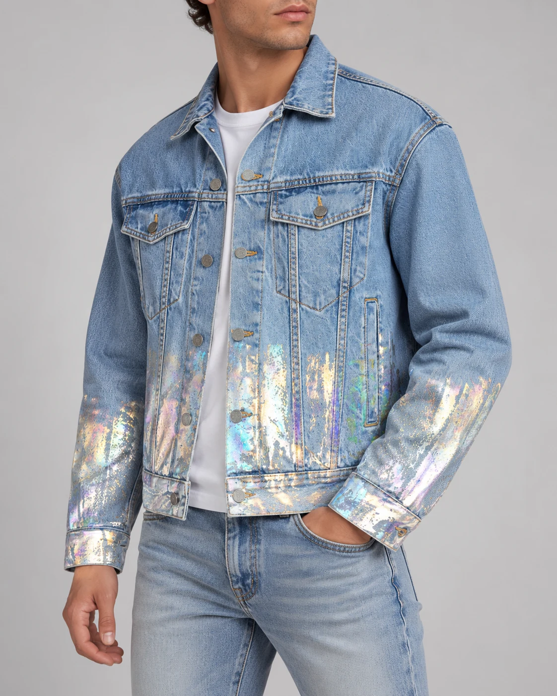 Blue Iridescent Foil Denim Jacket — AI design reference 3