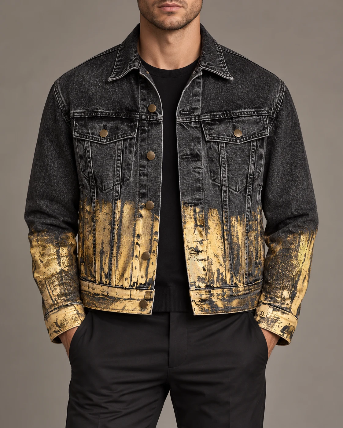 Black Gold Foil Denim Jacket — AI design reference 2