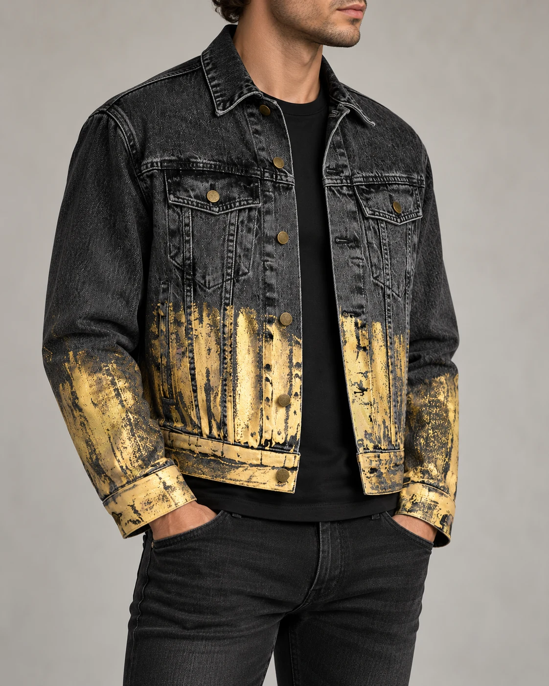 Black Gold Foil Denim Jacket — AI design reference 3