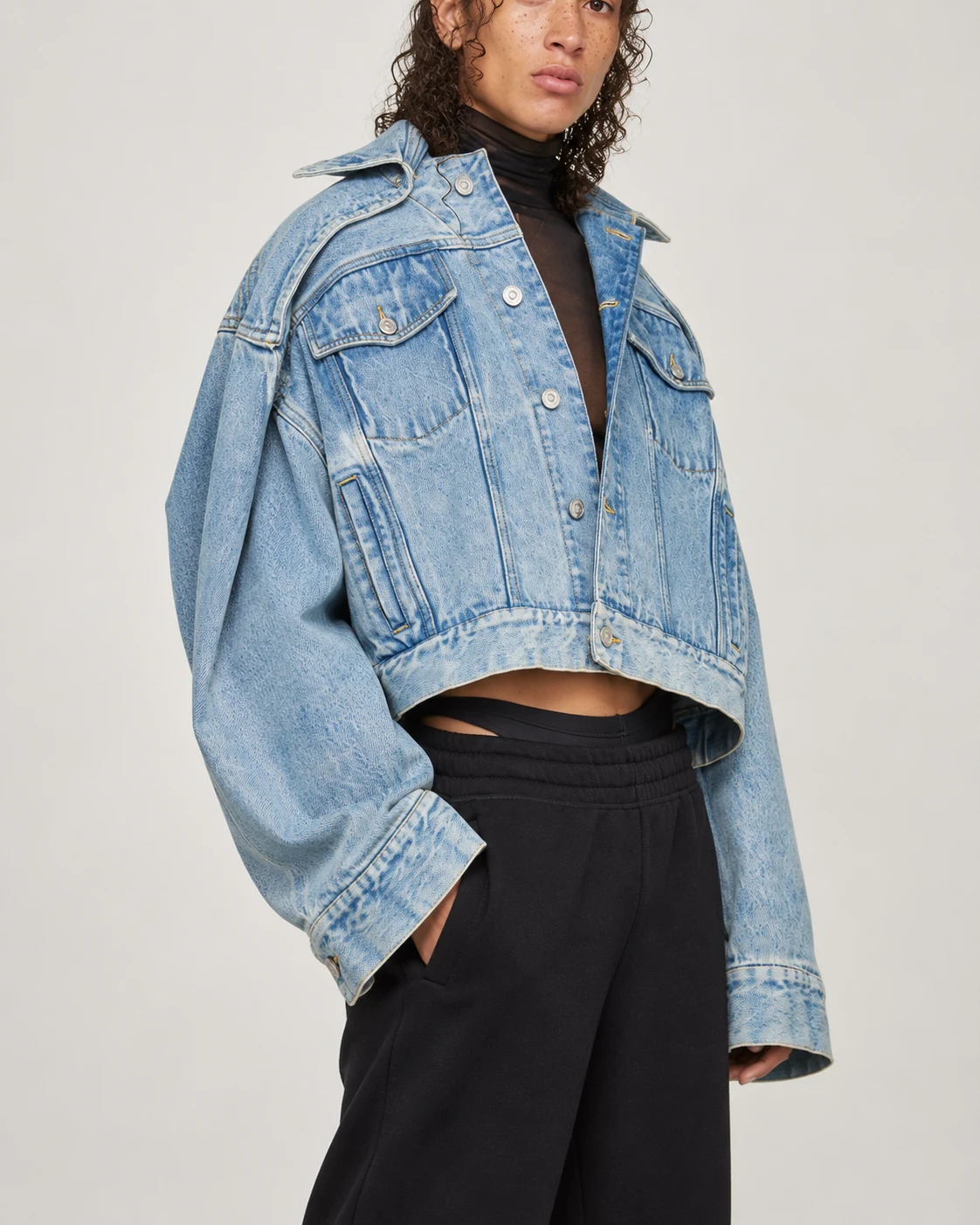 Light Blue Drop-Shoulder Cropped Denim Jacket — AI design reference 3