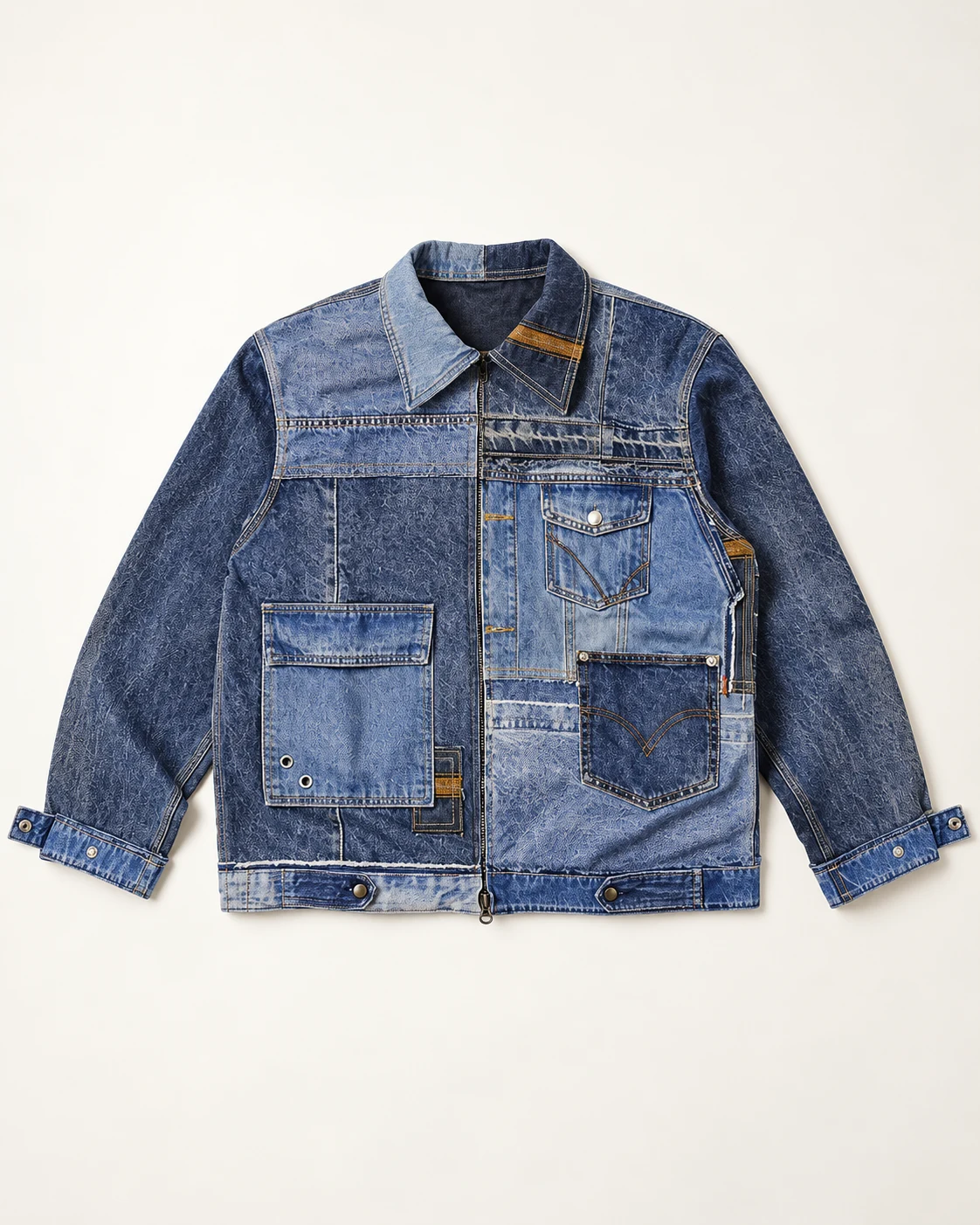 Blue Asymmetric Multi-Pocket Denim Jacket — AI design reference 1