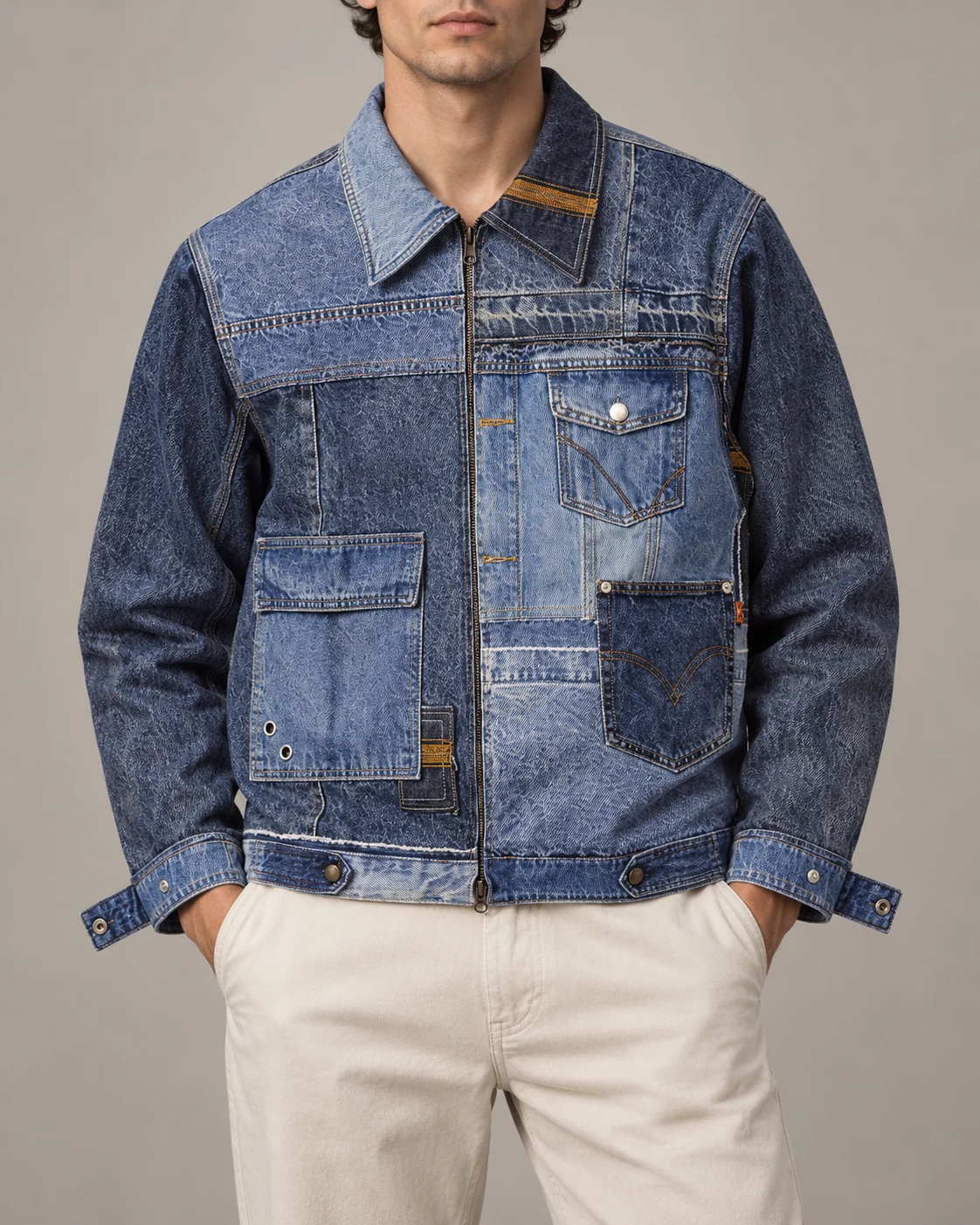Blue Asymmetric Multi-Pocket Denim Jacket — AI design reference 2
