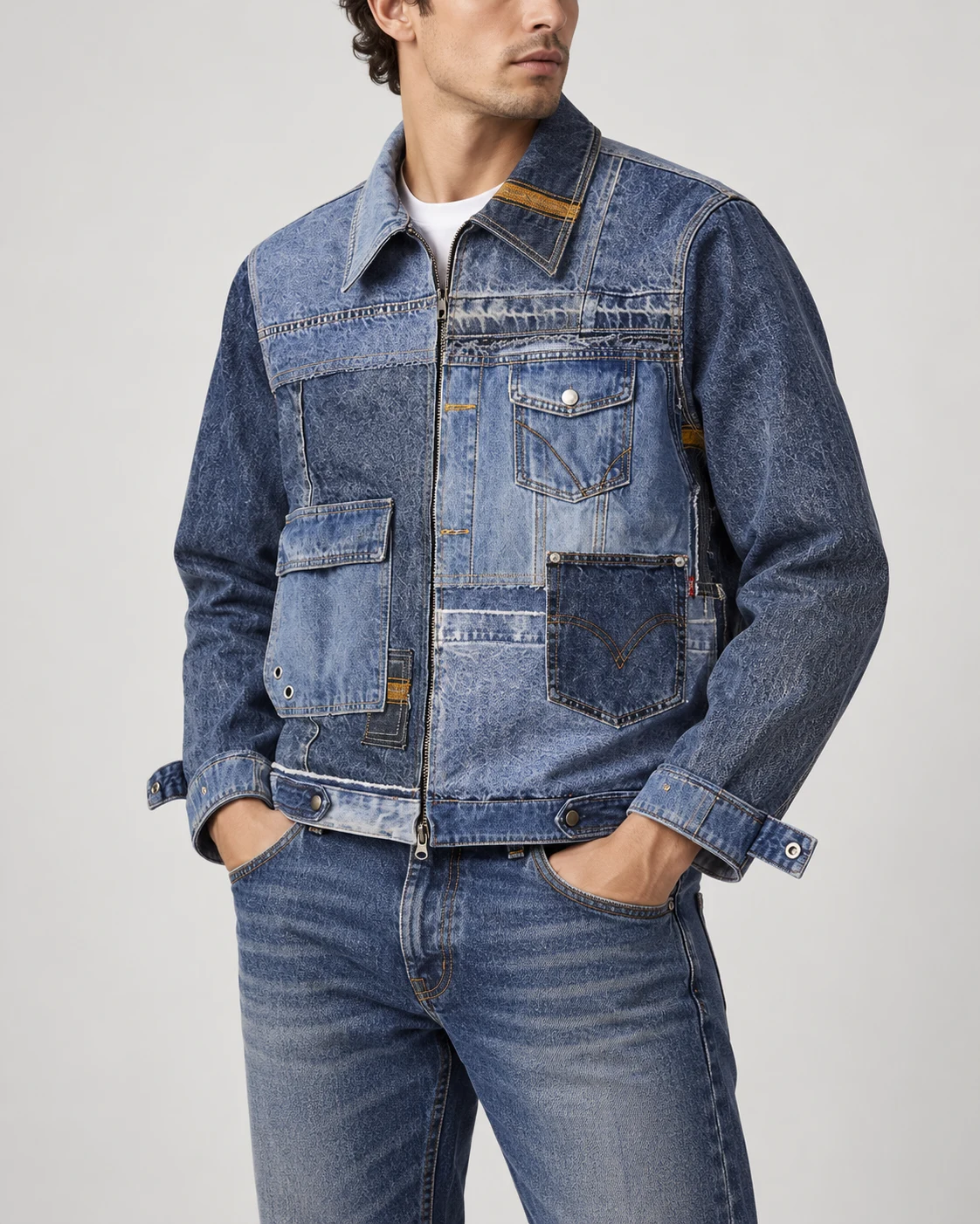 Blue Asymmetric Multi-Pocket Denim Jacket — AI design reference 3