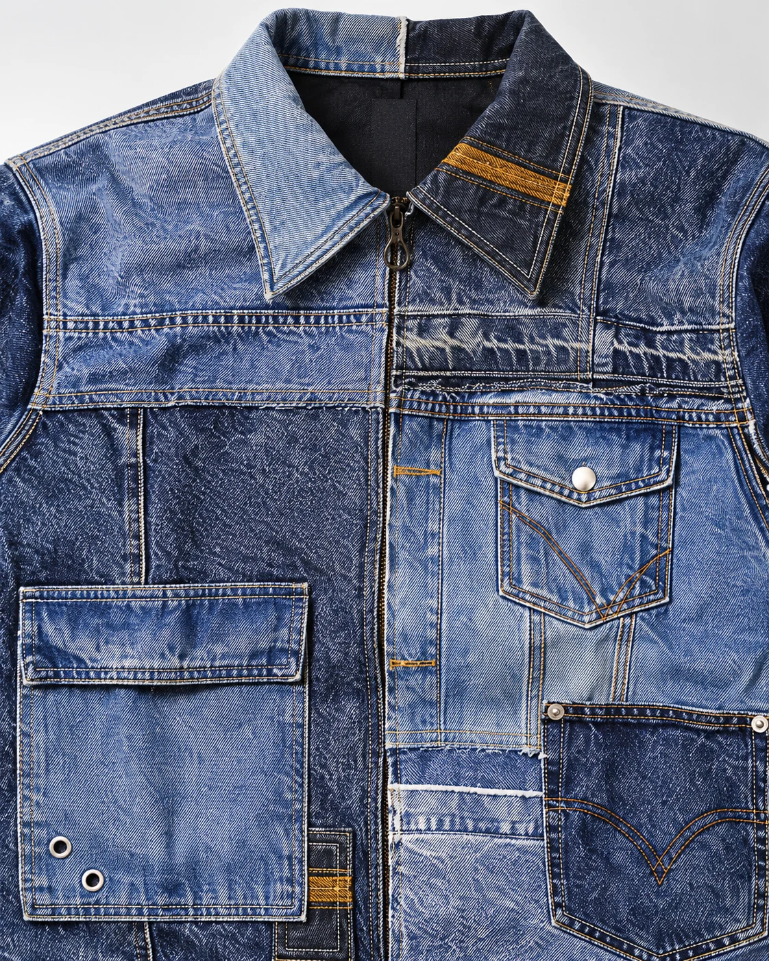 Blue Asymmetric Multi-Pocket Denim Jacket — AI design reference 4