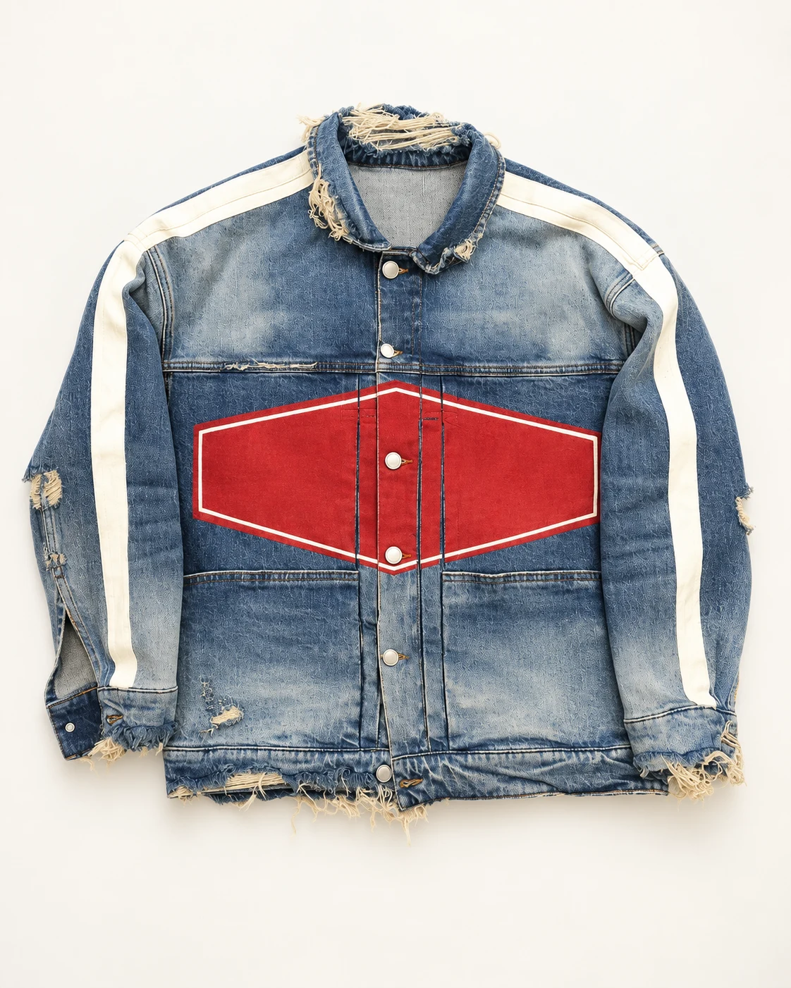 Blue Graphic Distressed Denim Jacket — AI design reference 1