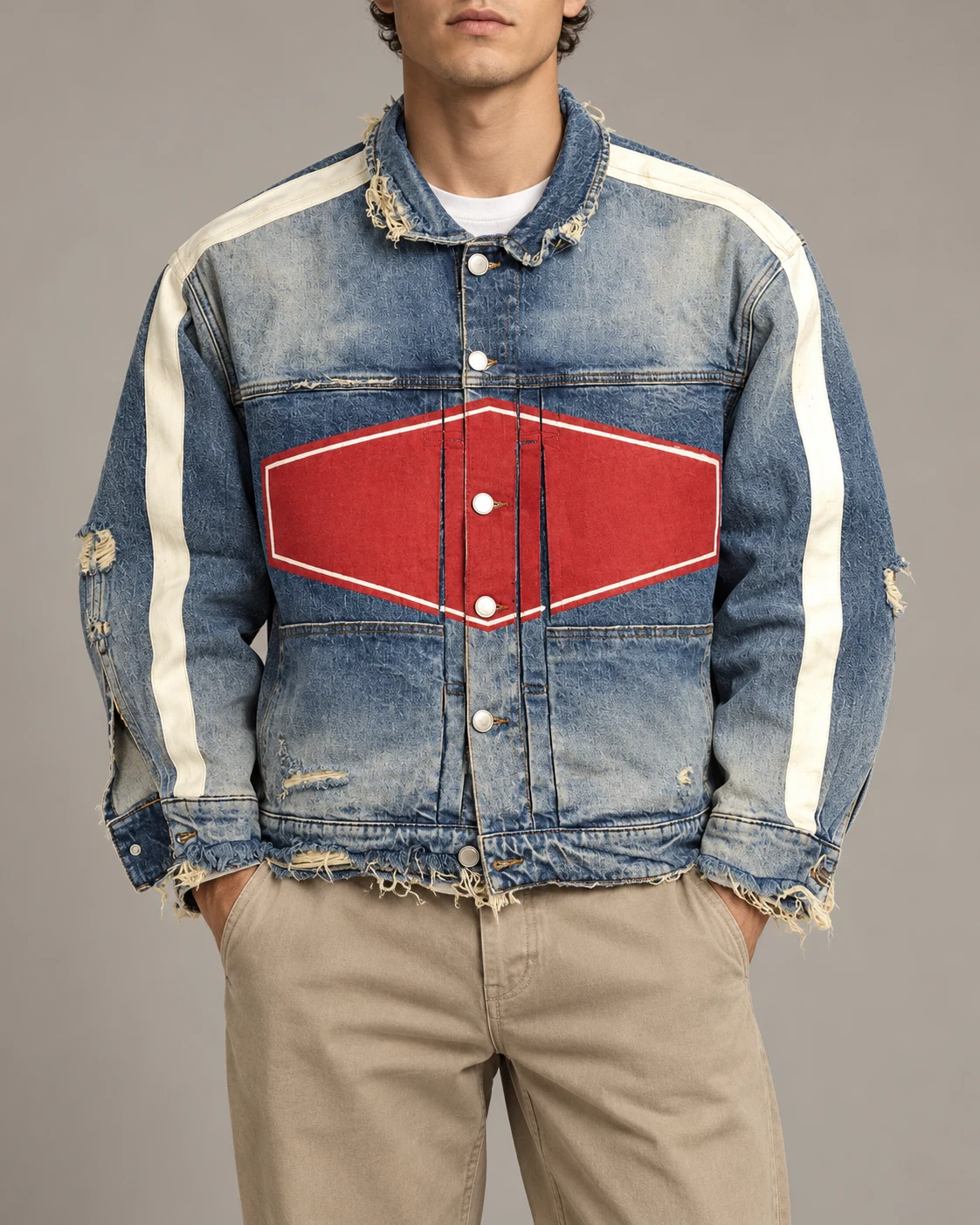 Blue Graphic Distressed Denim Jacket — AI design reference 2