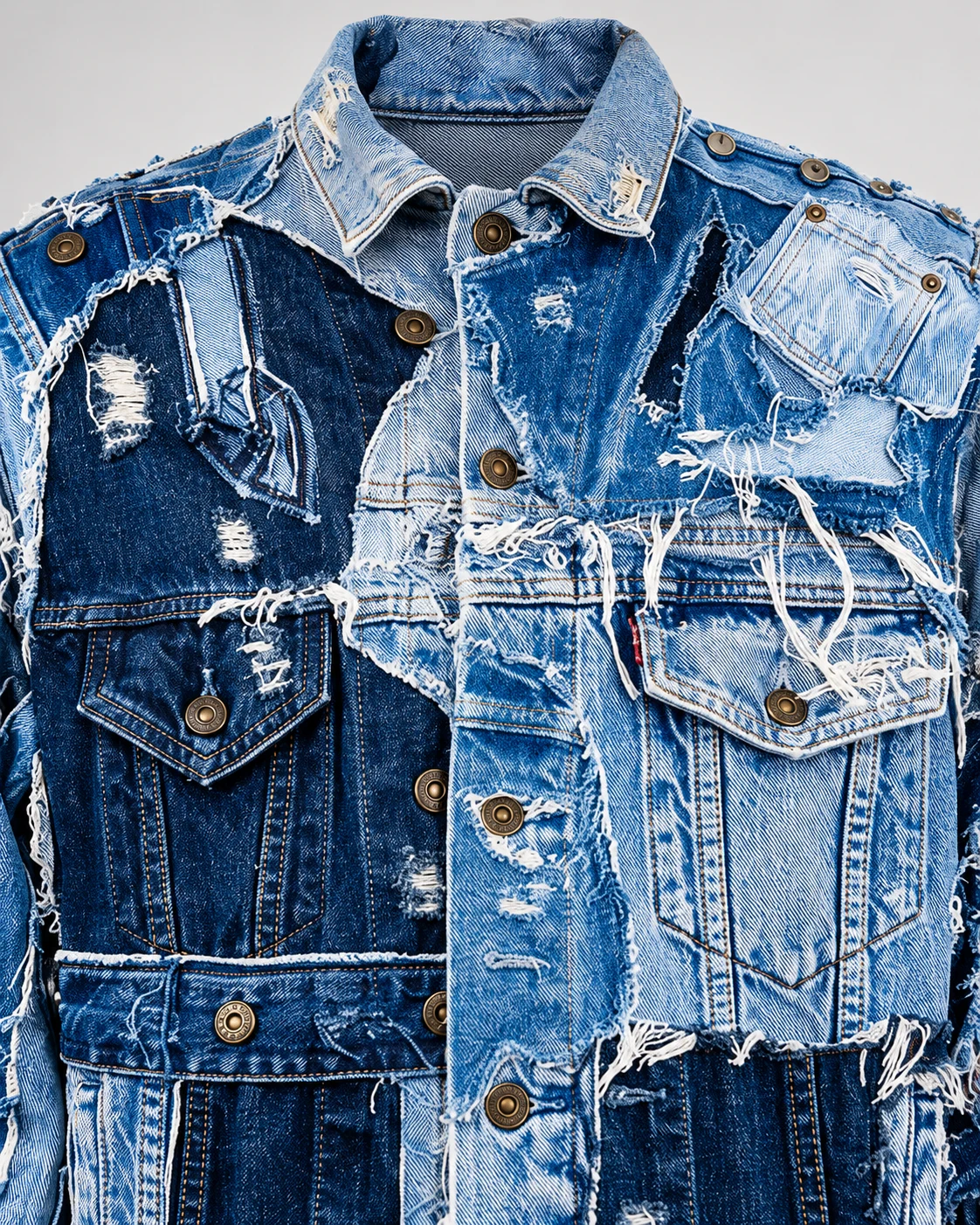 Blue Multi-Pocket Distressed Patchwork Jacket — AI design reference 4