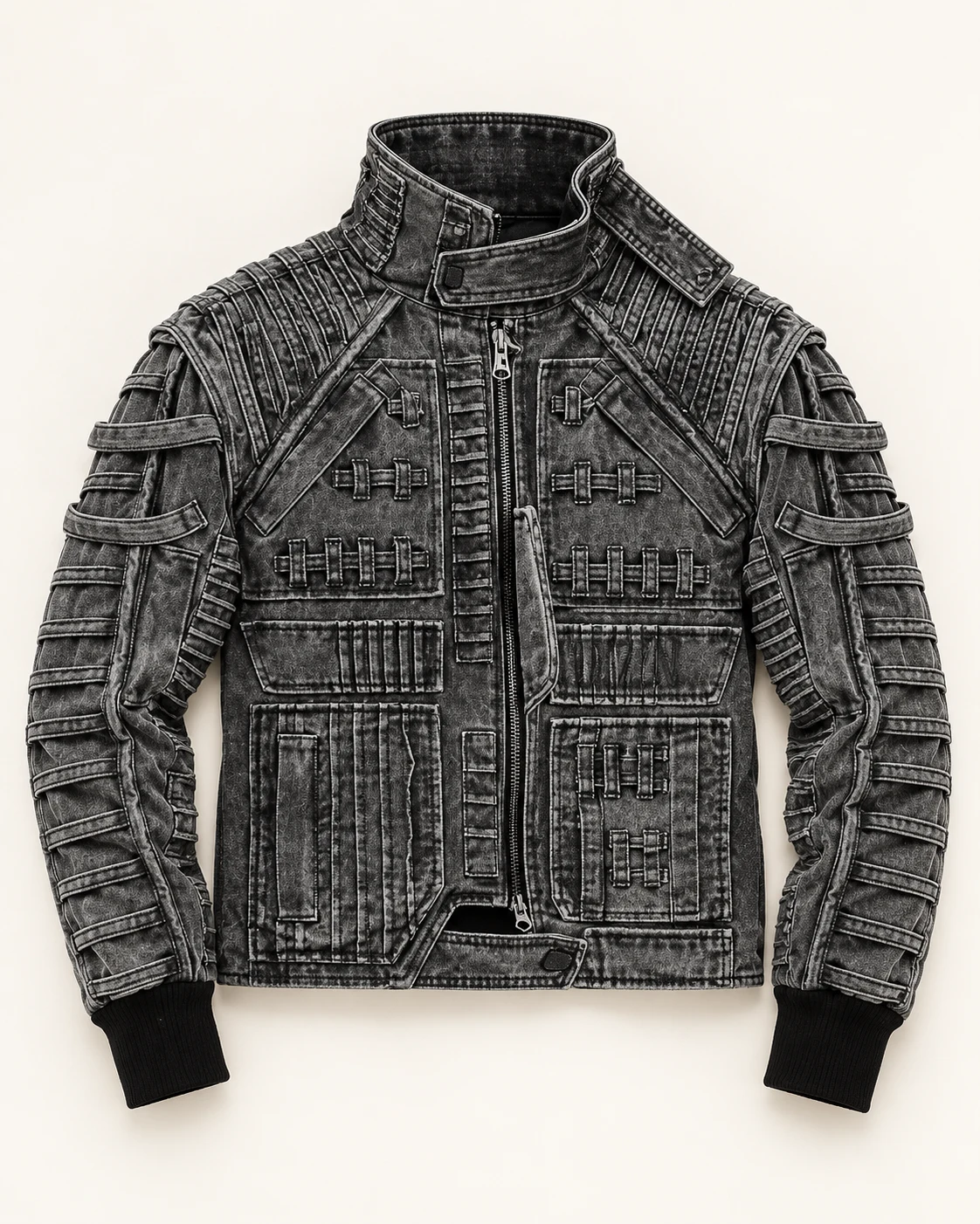 Charcoal High-Collar Utility Denim Jacket — AI design reference 1