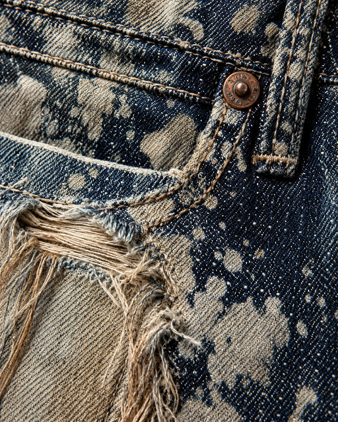 Indigo Bleached Geometric Stitch Shorts — AI design reference 5