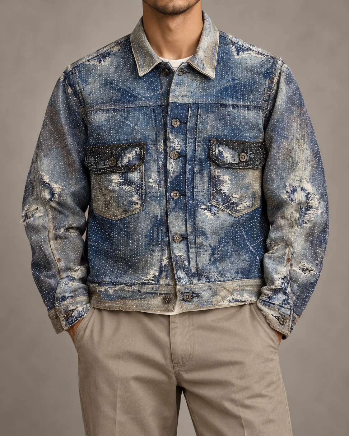 Vintage Sashiko Repair Denim Jacket — AI design reference 2
