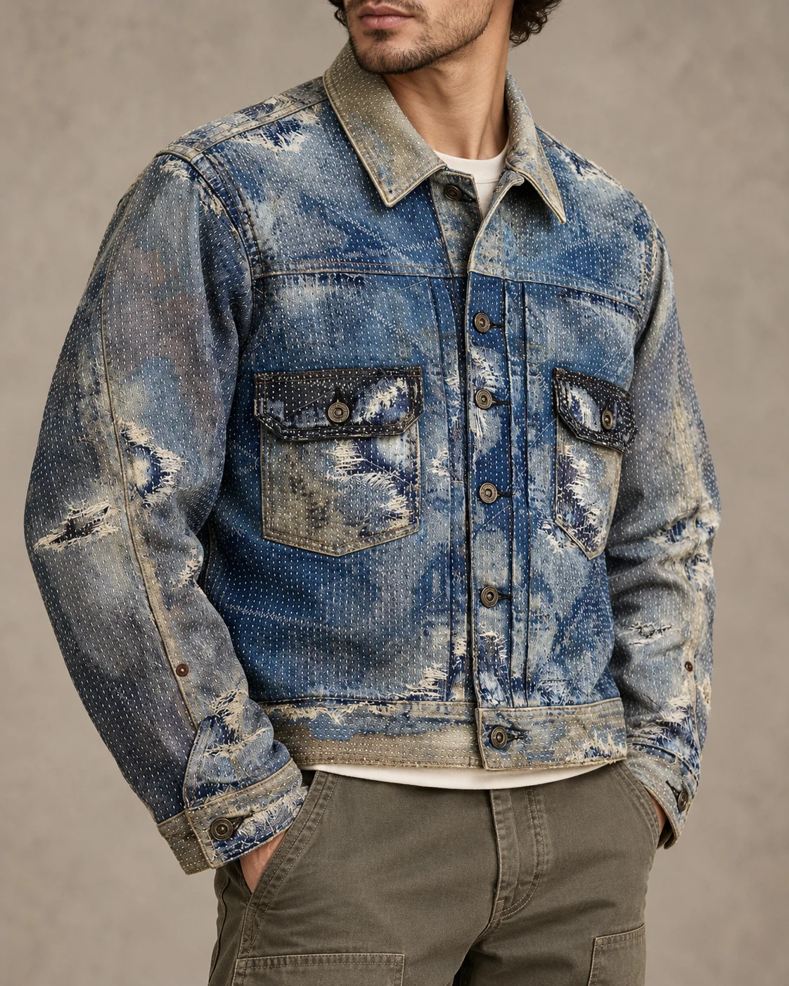 Vintage Sashiko Repair Denim Jacket — AI design reference 3