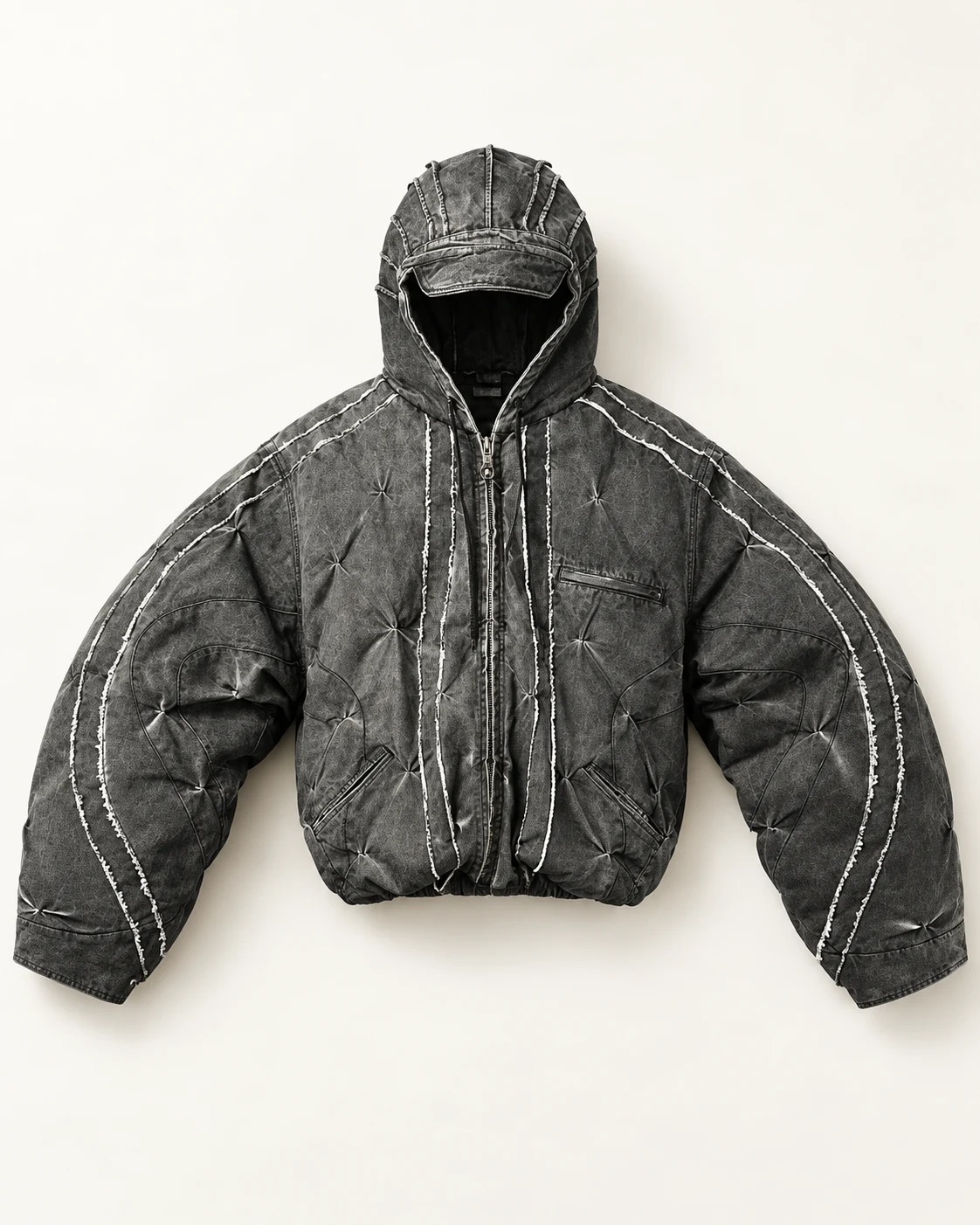Charcoal Sculptural Quilted Denim Jacket — AI design reference 1
