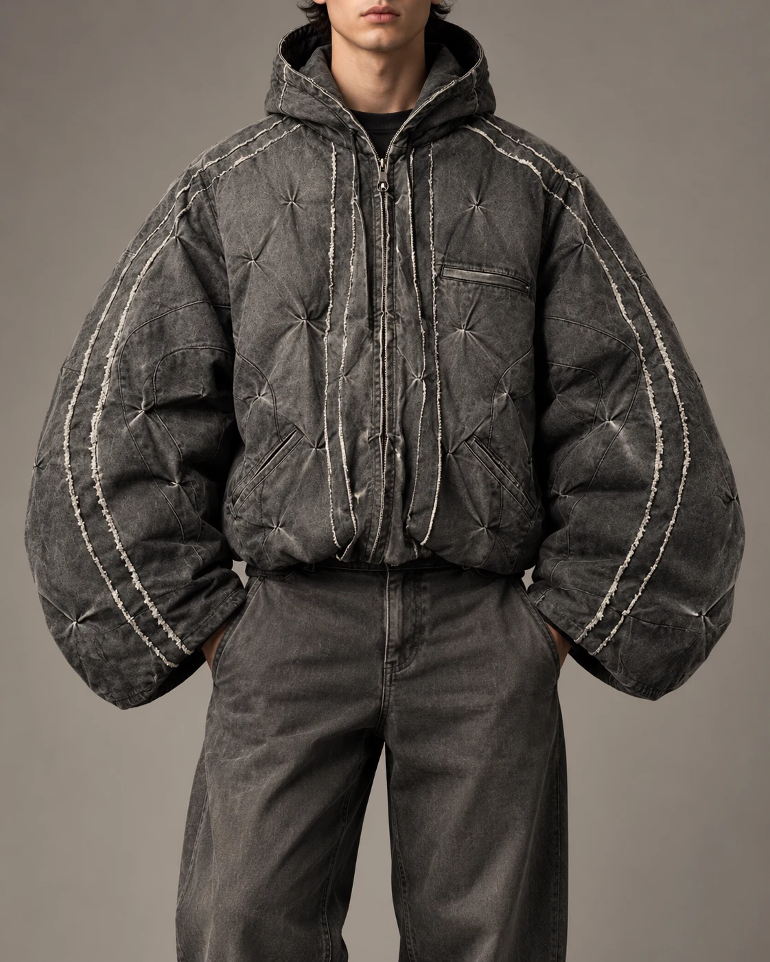 Charcoal Sculptural Quilted Denim Jacket — AI design reference 2