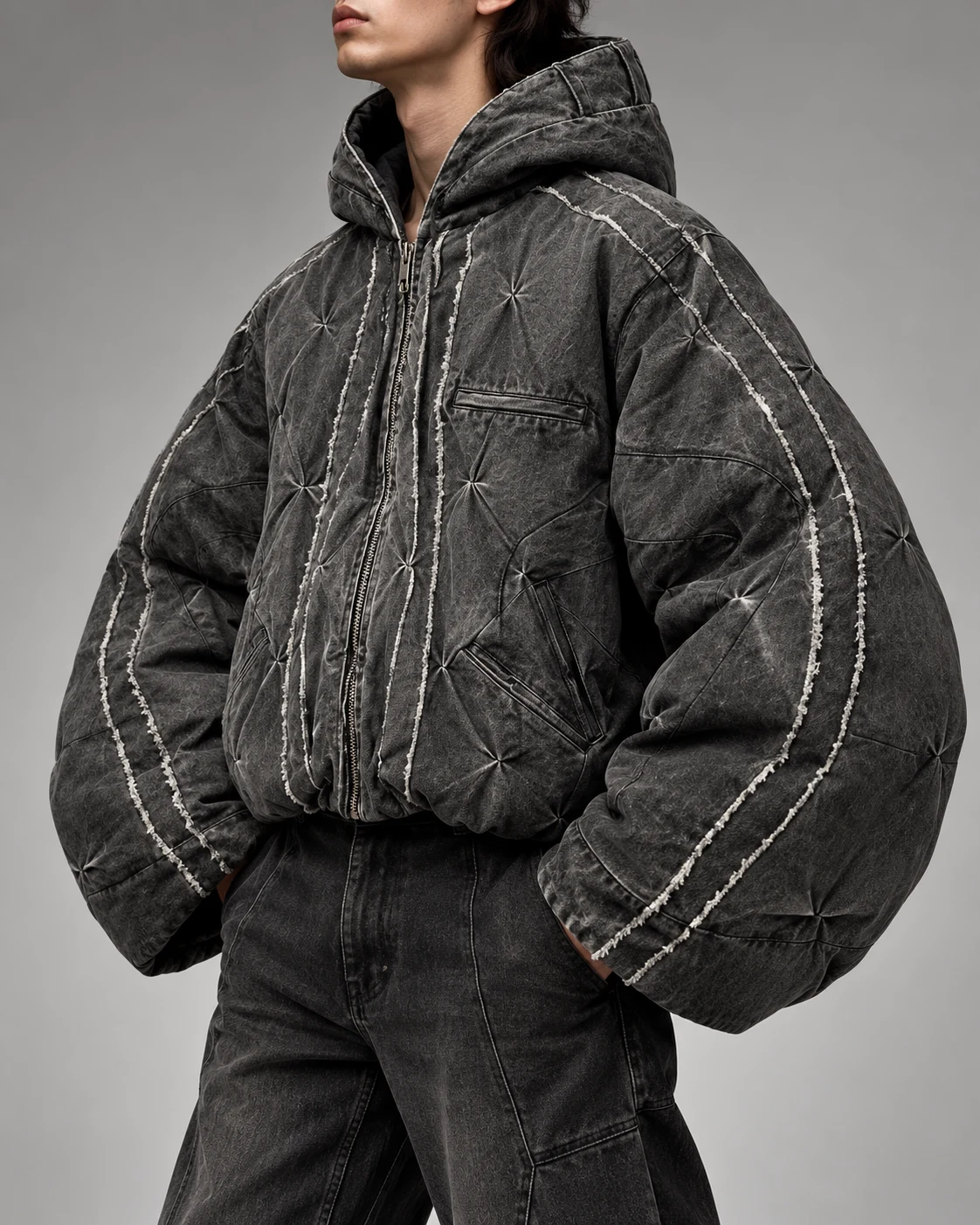 Charcoal Sculptural Quilted Denim Jacket — AI design reference 3