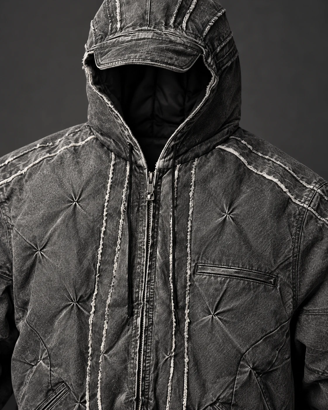 Charcoal Sculptural Quilted Denim Jacket — AI design reference 4