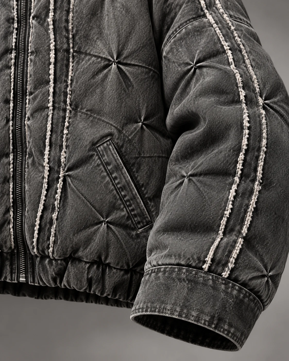 Charcoal Sculptural Quilted Denim Jacket — AI design reference 5