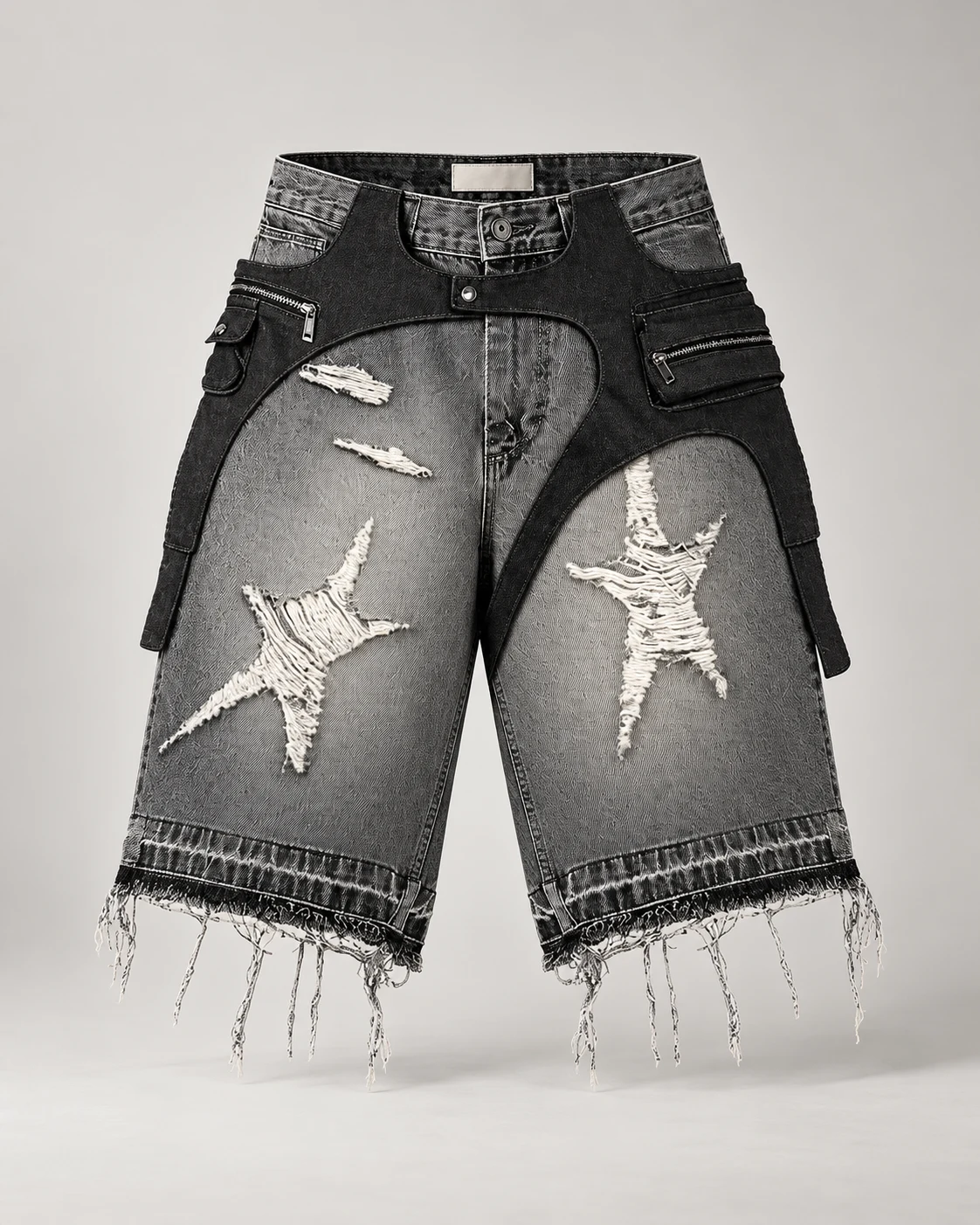 Grey Black Distressed Star Shorts — AI design reference 1