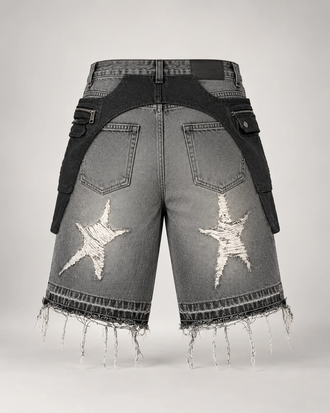 Grey Black Distressed Star Shorts — AI design reference 2