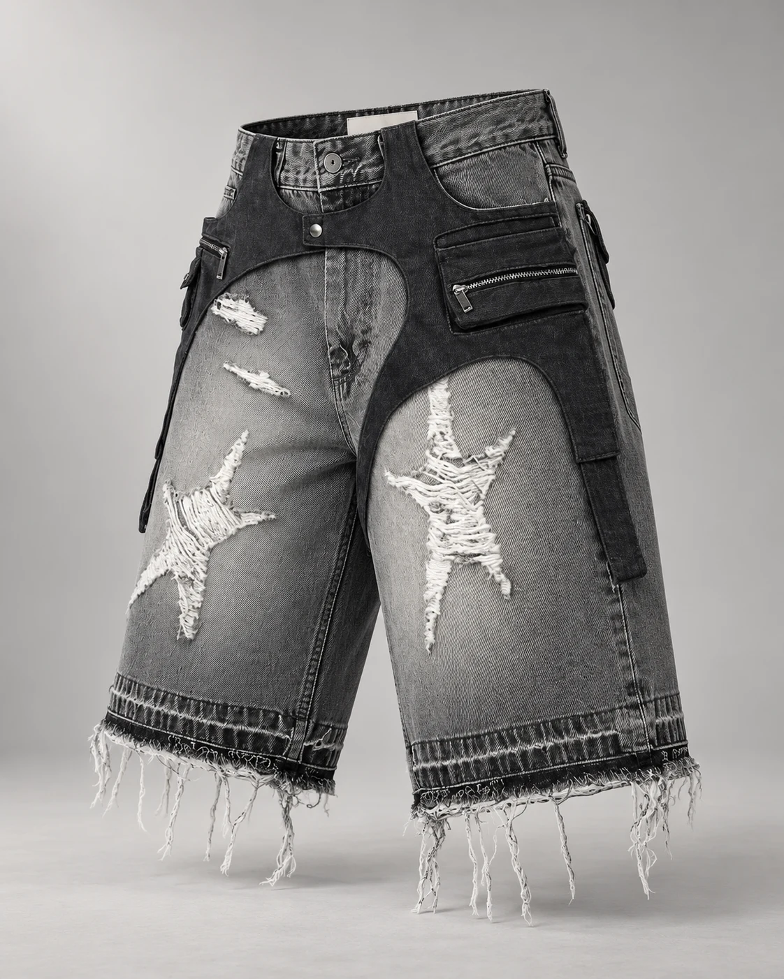 Grey Black Distressed Star Shorts — AI design reference 3
