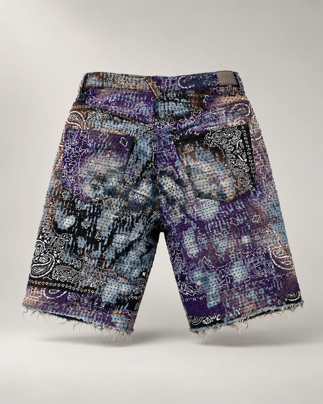 Purple Paisley Stitch Denim Shorts — AI design reference 2