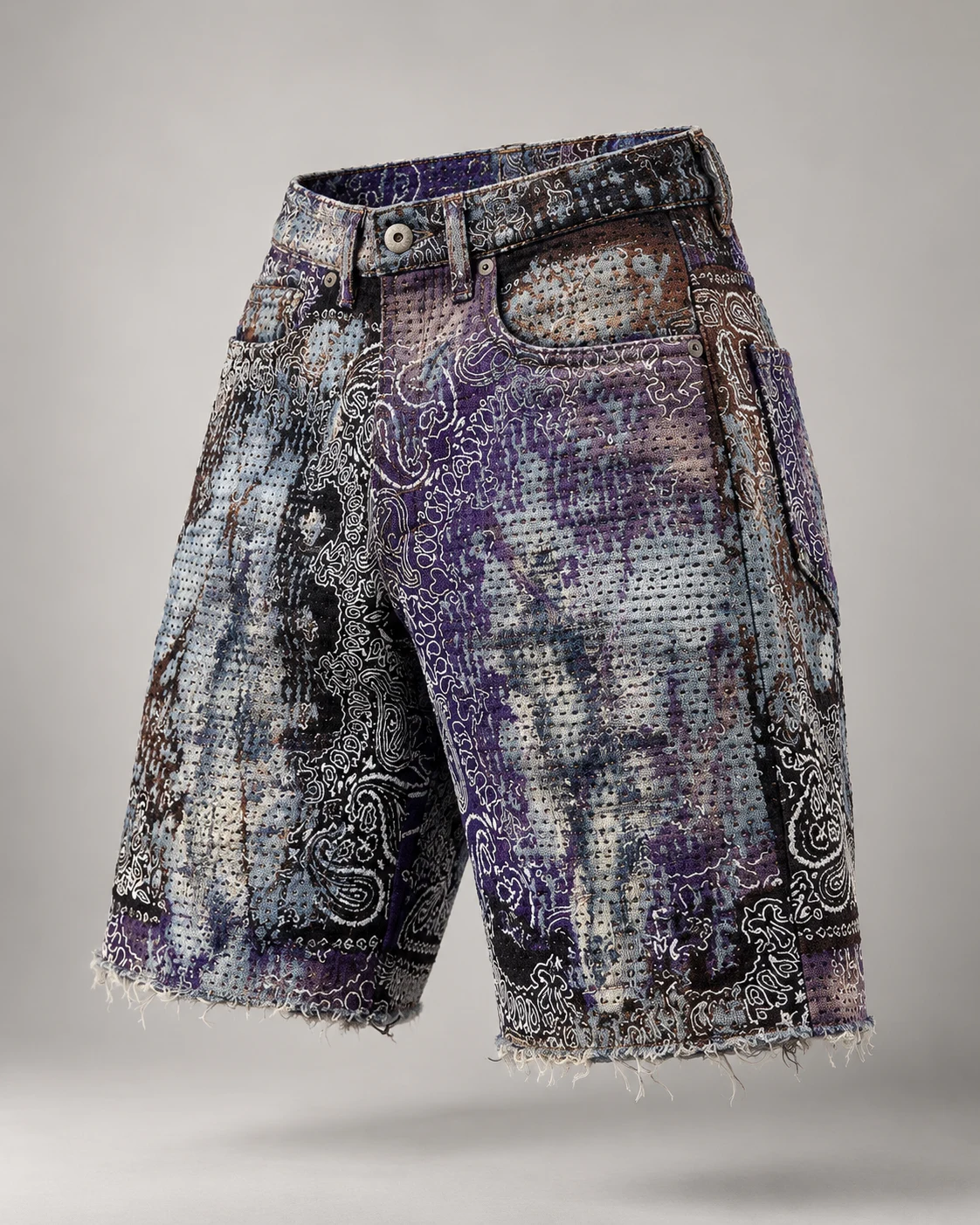 Purple Paisley Stitch Denim Shorts — AI design reference 3