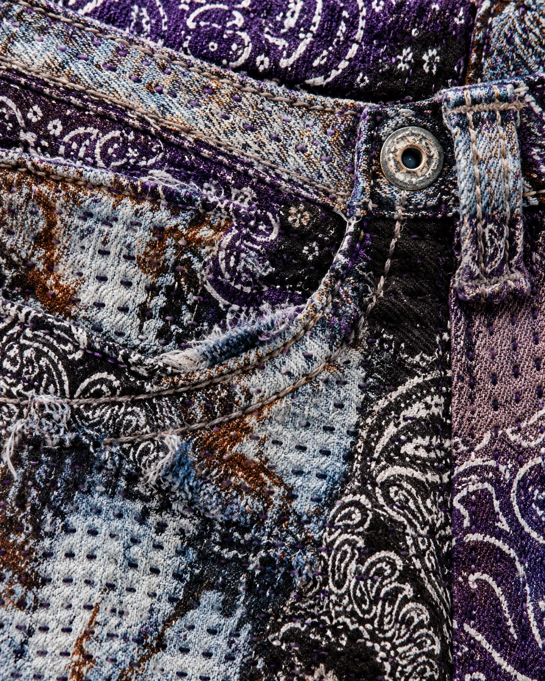 Purple Paisley Stitch Denim Shorts — AI design reference 5