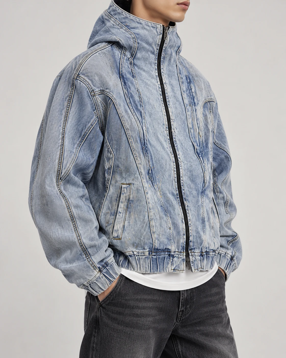 Light Blue Full-Zip Denim Hooded Jacket — AI design reference 3