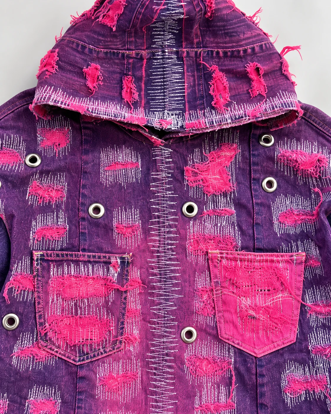 Purple Pink Distressed Denim Hoodie Jacket — AI design reference 4