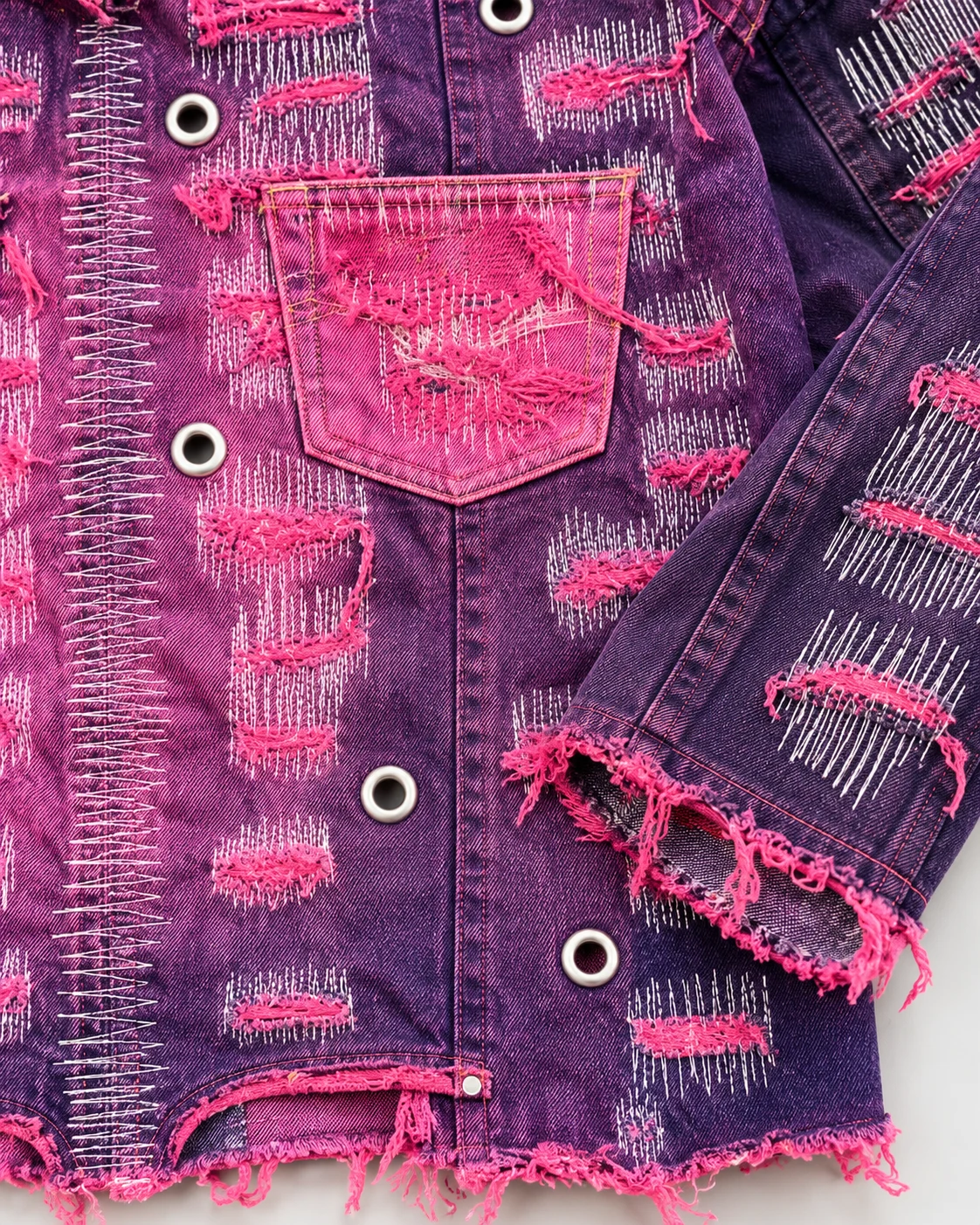 Purple Pink Distressed Denim Hoodie Jacket — AI design reference 5