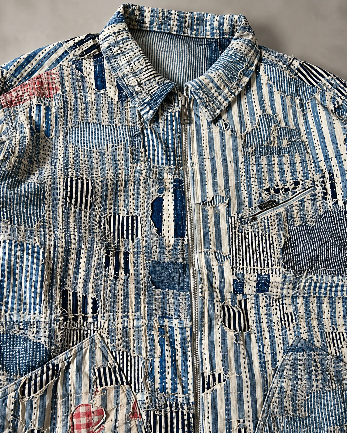 Striped Boro Patchwork Denim Jacket — AI design reference 4