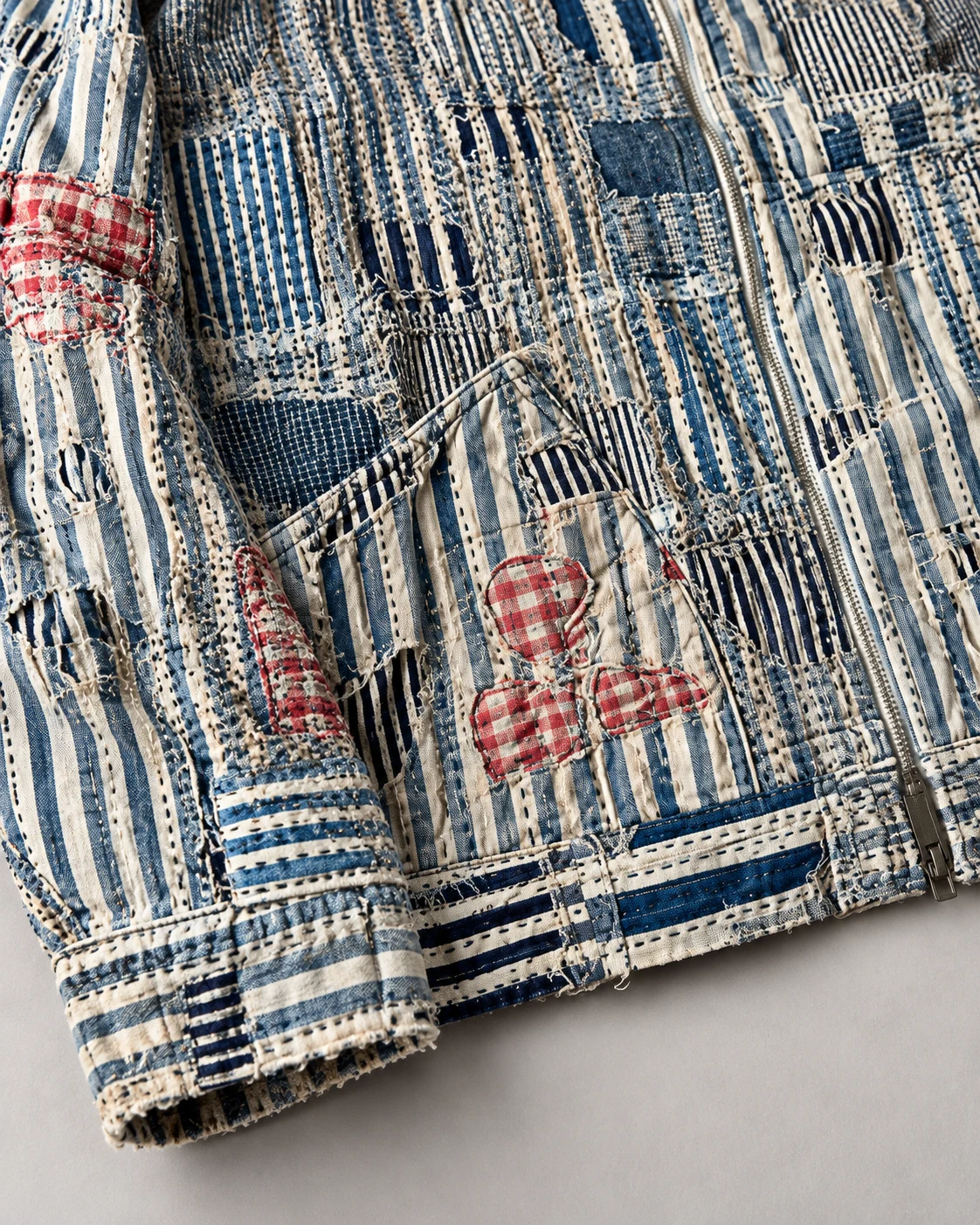 Striped Boro Patchwork Denim Jacket — AI design reference 5