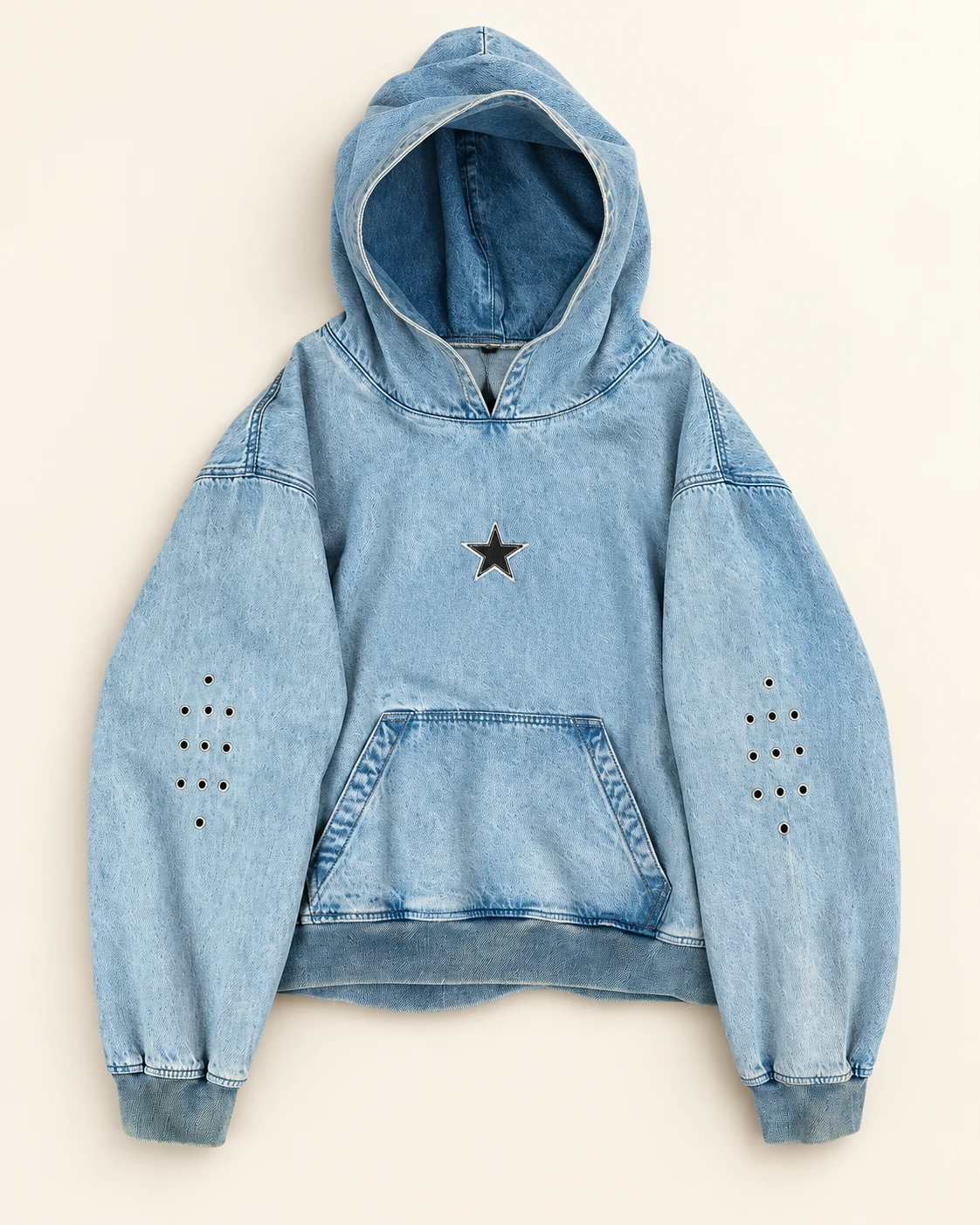 Light Blue Star Detail Denim Hoodie — AI design reference 1