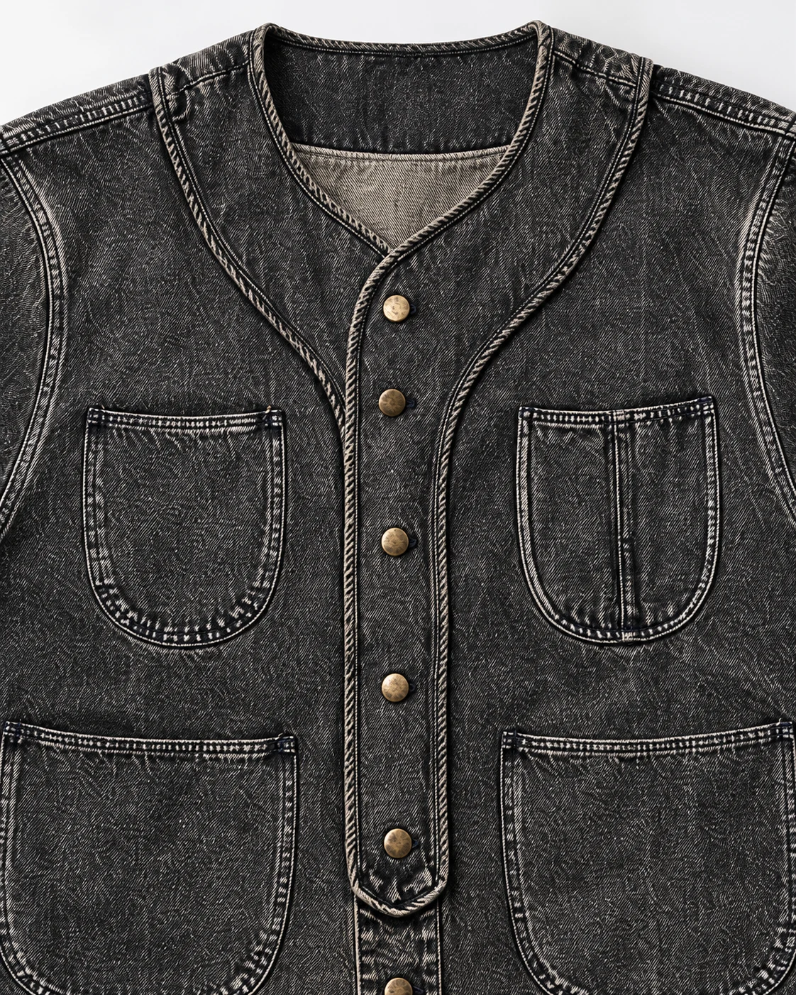 Charcoal Collarless Four-Pocket Denim Jacket — AI design reference 4