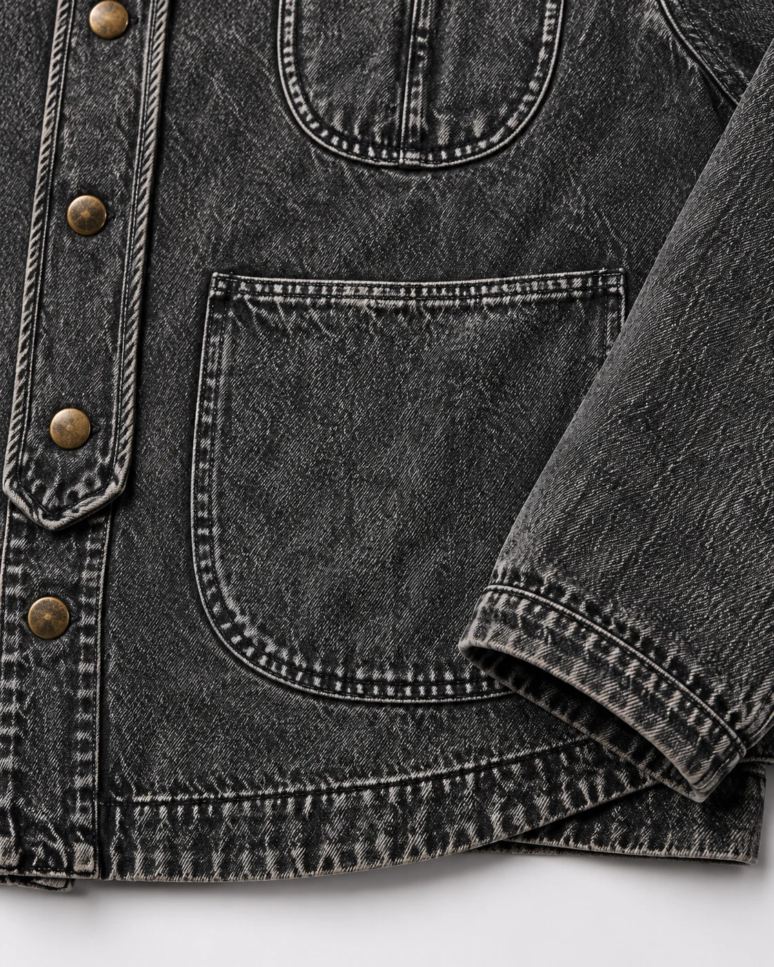 Charcoal Collarless Four-Pocket Denim Jacket — AI design reference 5
