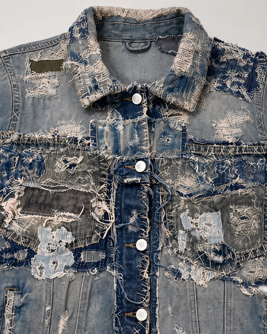 Grey Blue Distressed Patchwork Denim Jacket — AI design reference 4