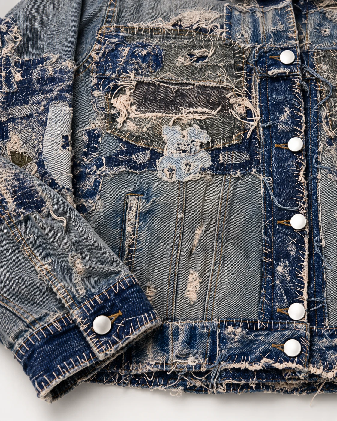 Grey Blue Distressed Patchwork Denim Jacket — AI design reference 5