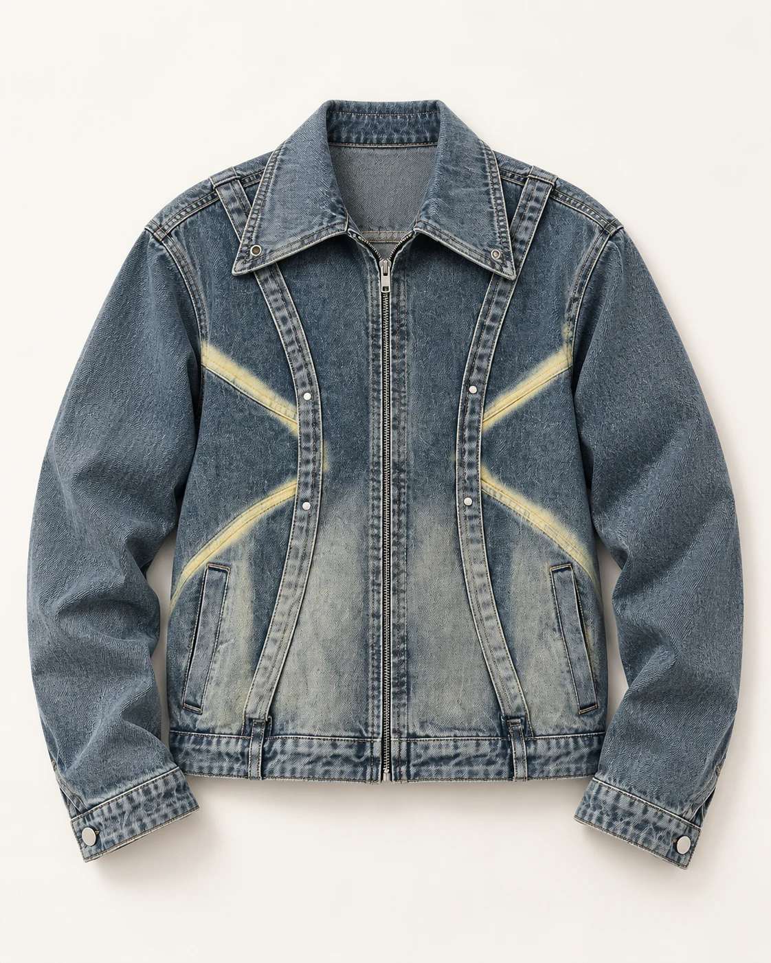 Blue Grey Curved Panel Denim Jacket — AI design reference 1