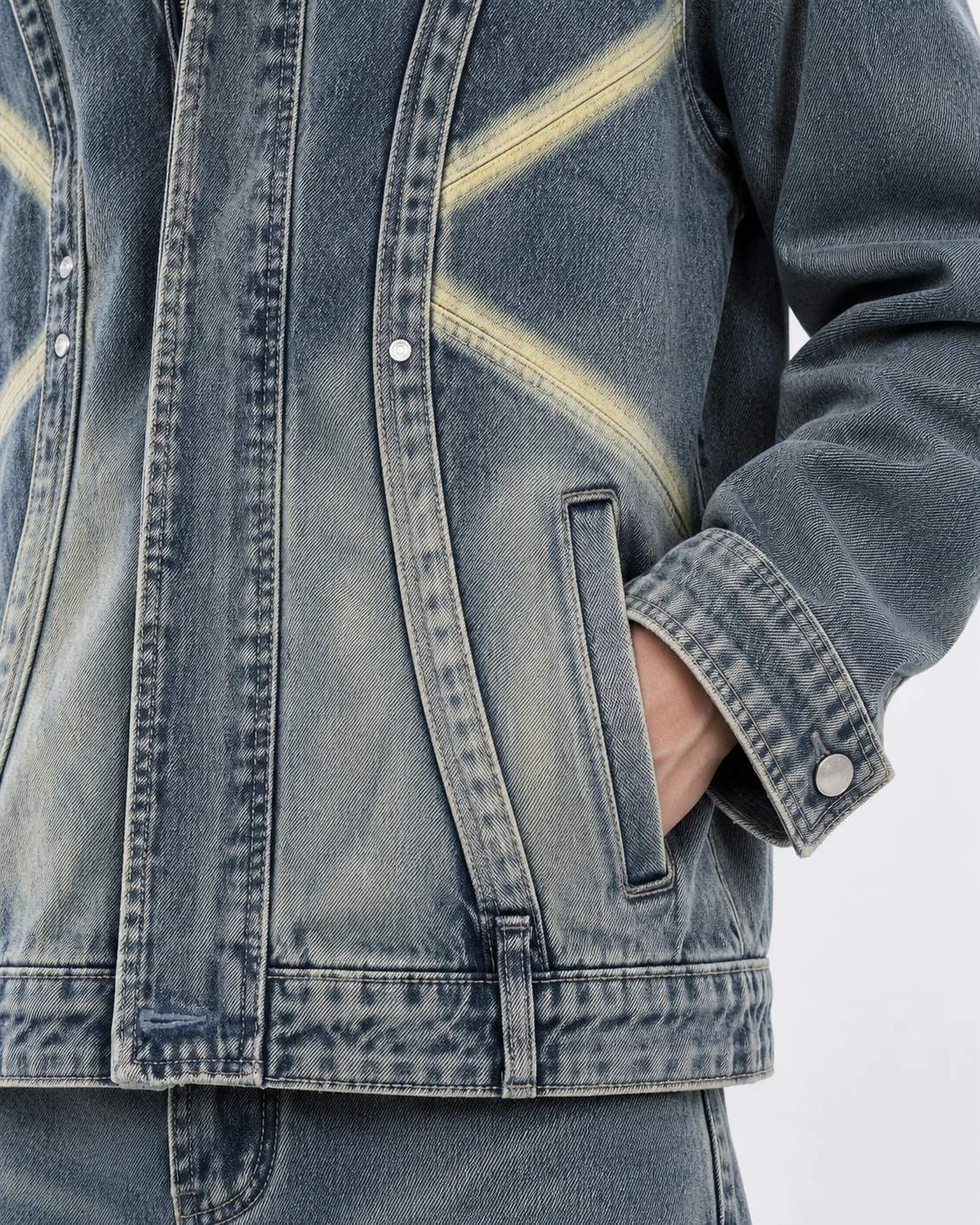 Blue Grey Curved Panel Denim Jacket — AI design reference 5