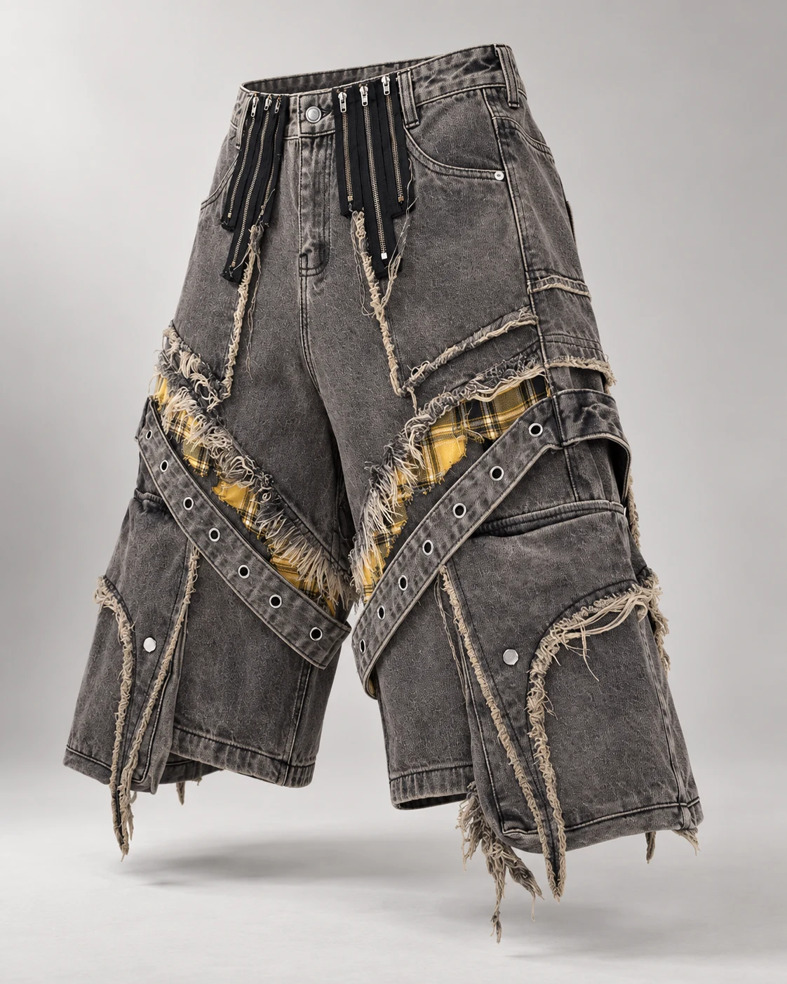 Grey Brown Studded Plaid Shorts — AI design reference 3