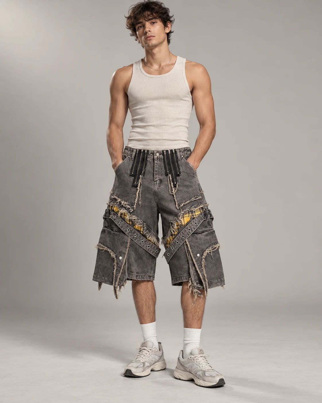 Grey Brown Studded Plaid Shorts — AI design reference 4
