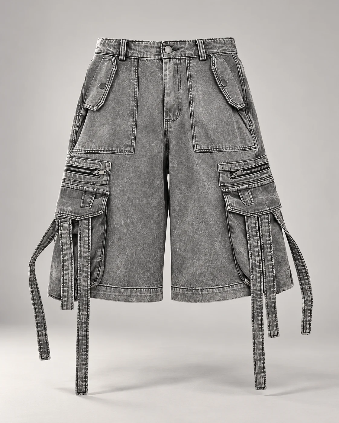 Grey Strap Multi-Pocket Cargo Shorts — AI design reference 1