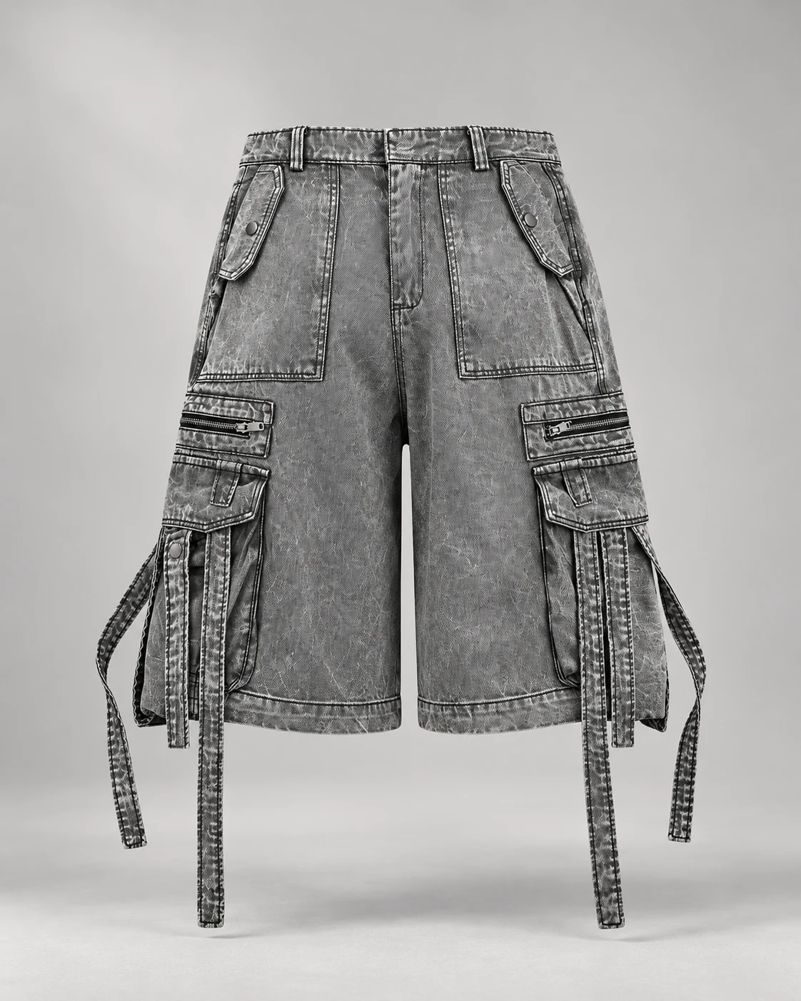 Grey Strap Multi-Pocket Cargo Shorts — AI design reference 2