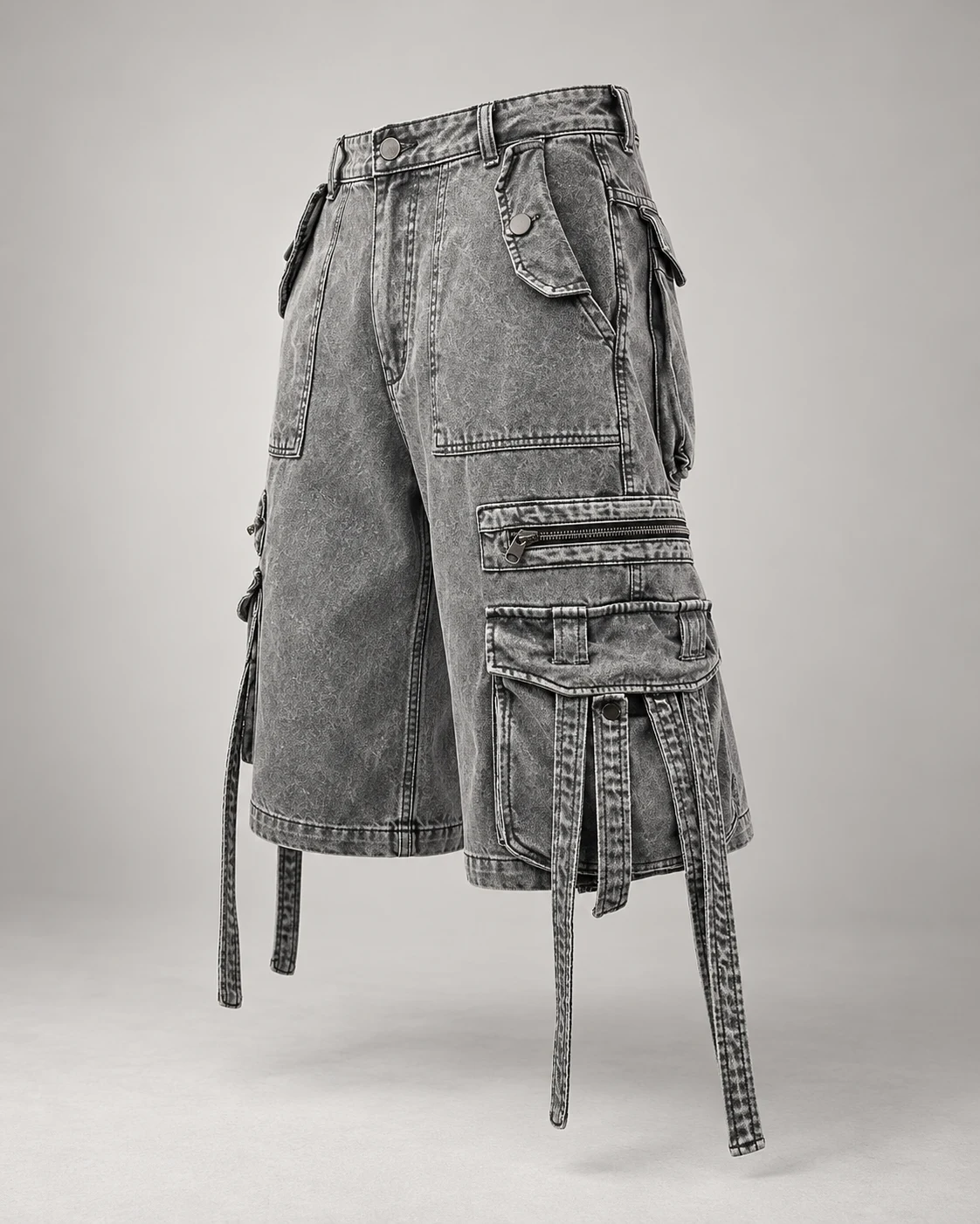 Grey Strap Multi-Pocket Cargo Shorts — AI design reference 3