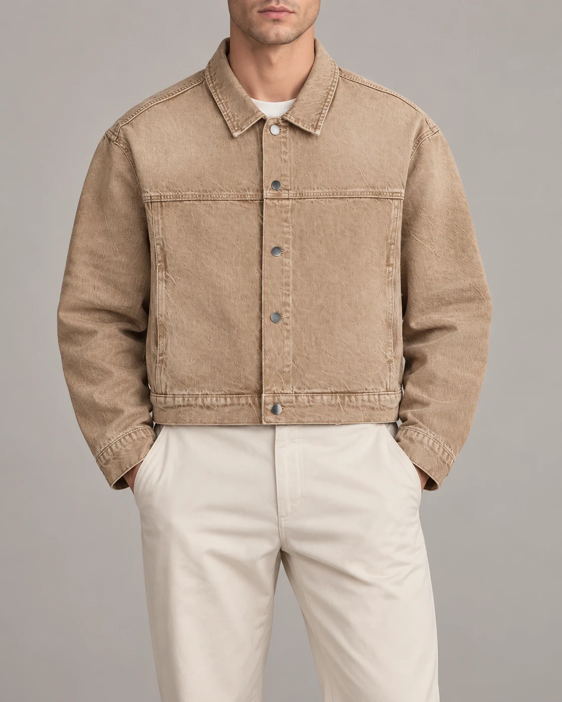 Tan Minimal Cropped Denim Jacket — AI design reference 2