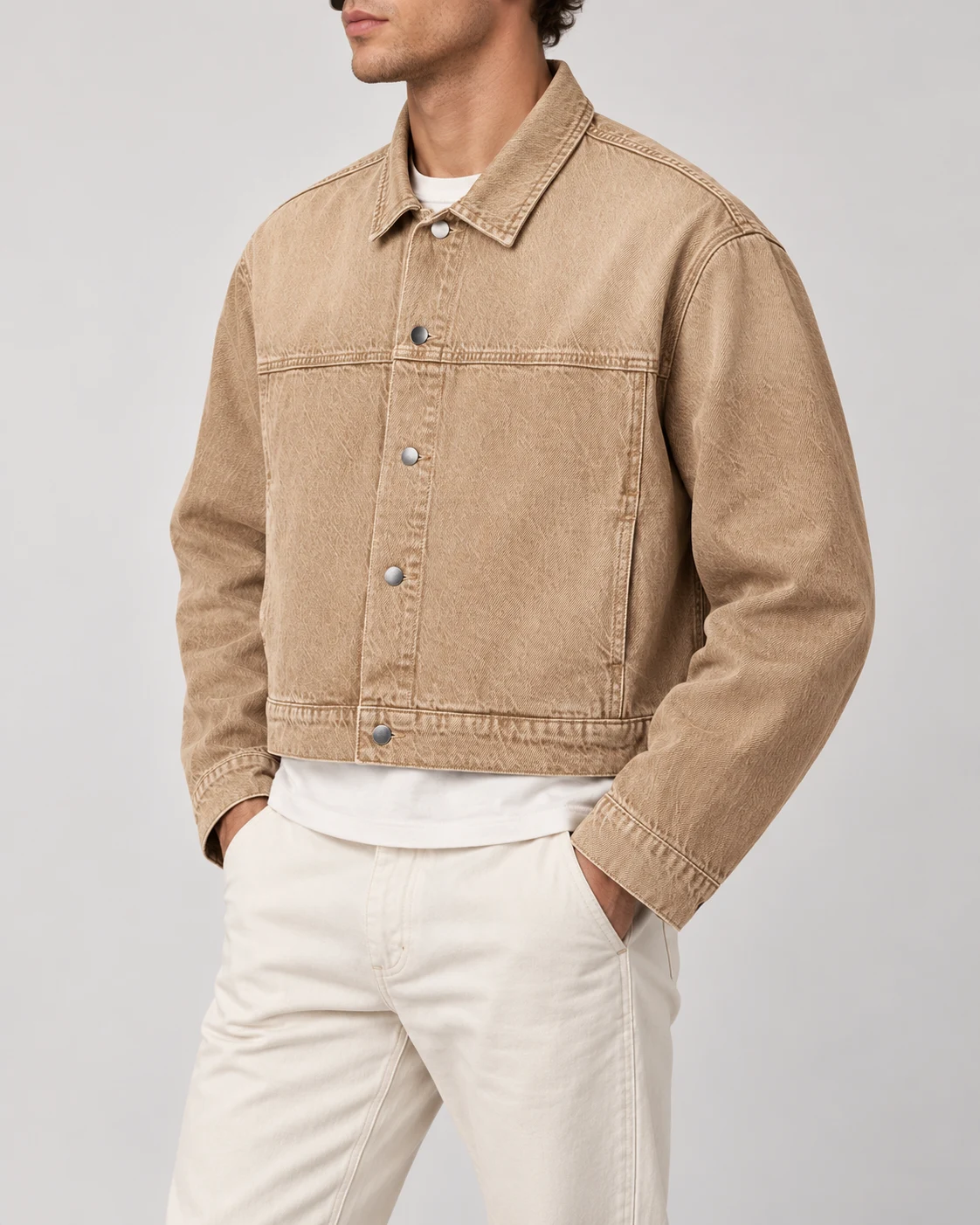 Tan Minimal Cropped Denim Jacket — AI design reference 3