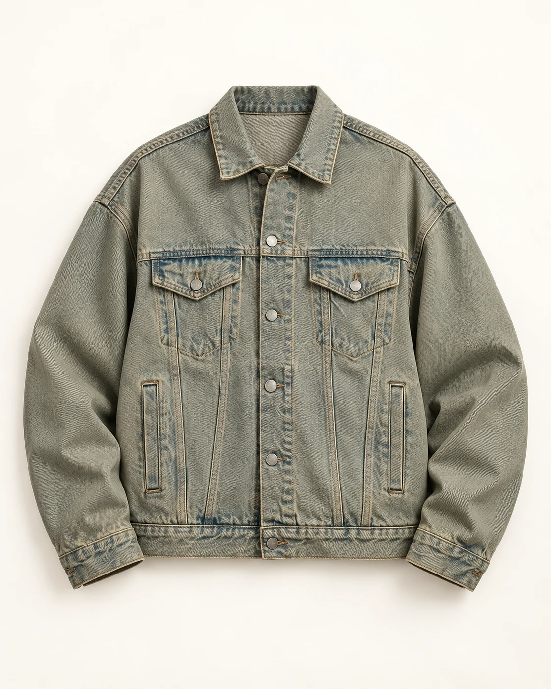 Vintage Grey-Green Washed Denim Jacket — AI design reference 1