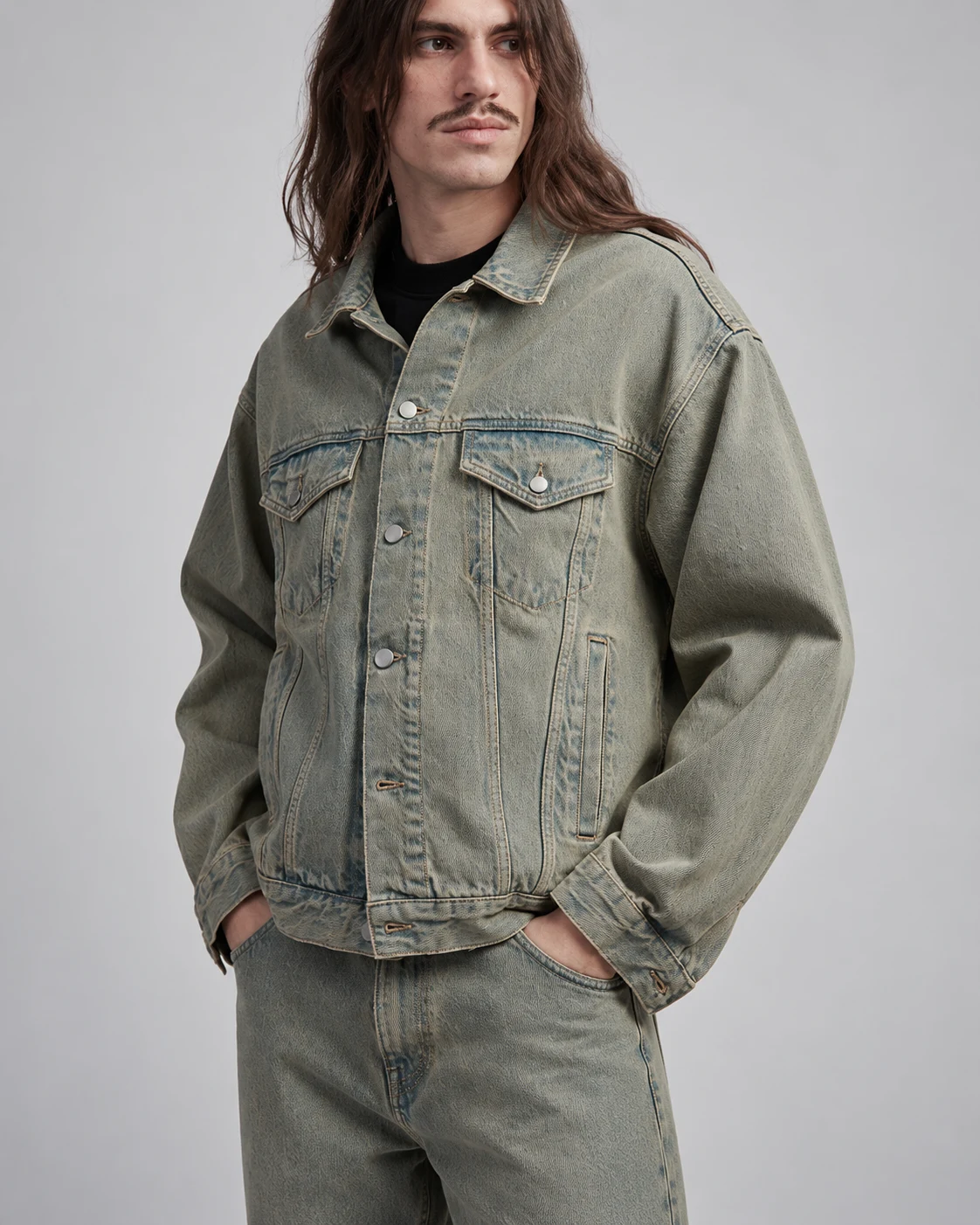 Vintage Grey-Green Washed Denim Jacket — AI design reference 3